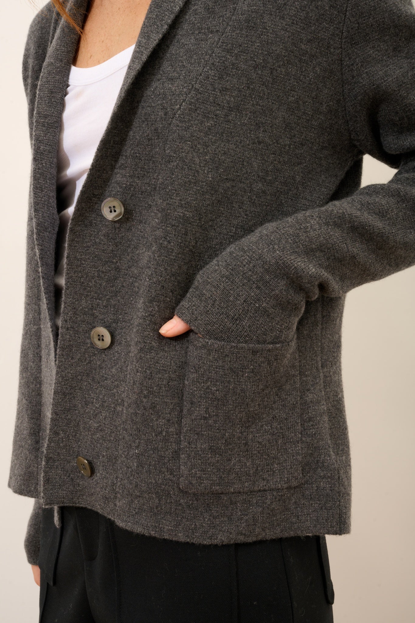 MILA veste col châle anthracite chiné