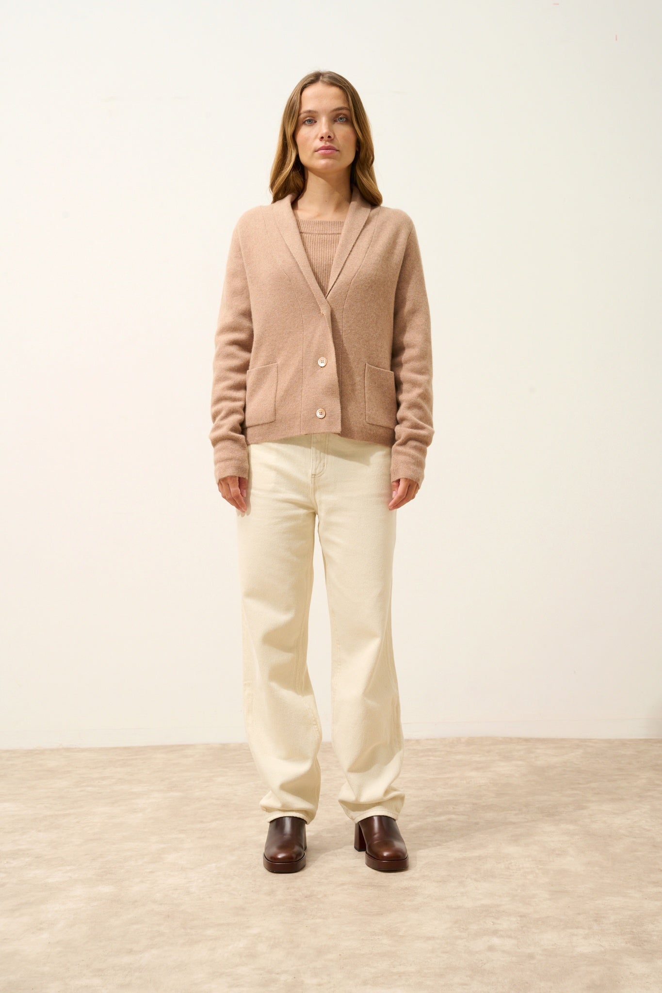 MILA veste col châle camel chiné