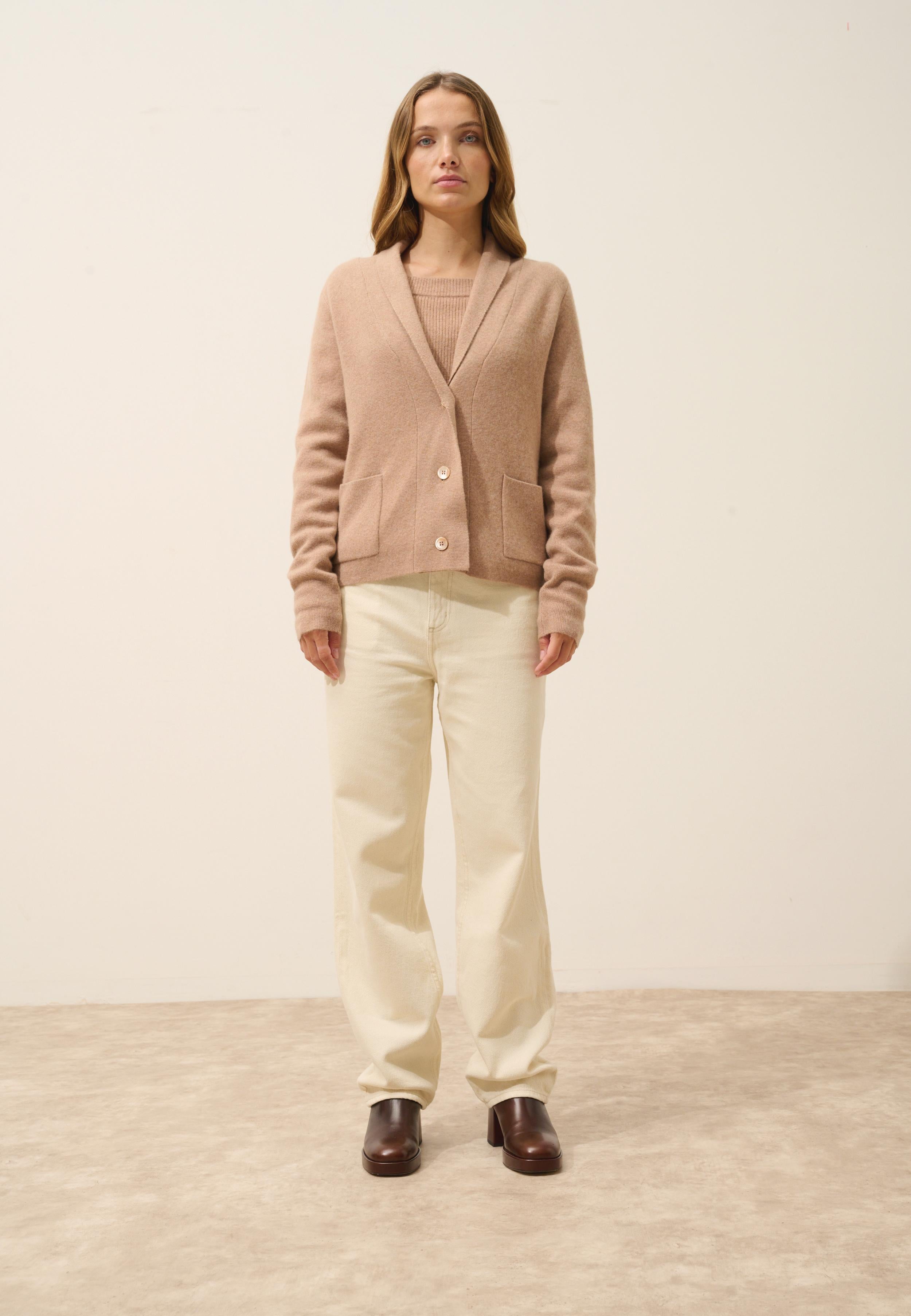 MILA veste col châle camel chiné