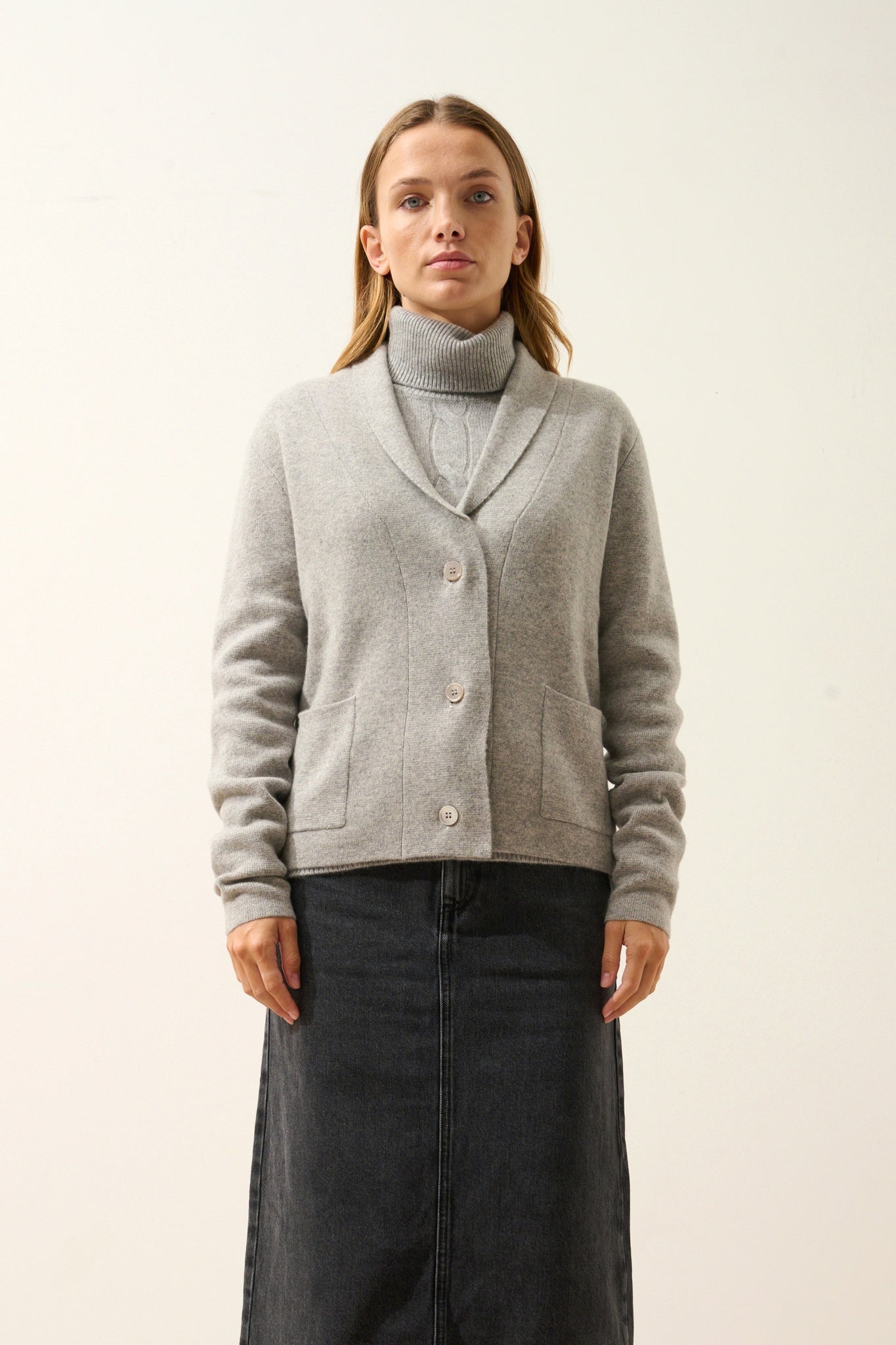 MILA veste col châle nuage chiné