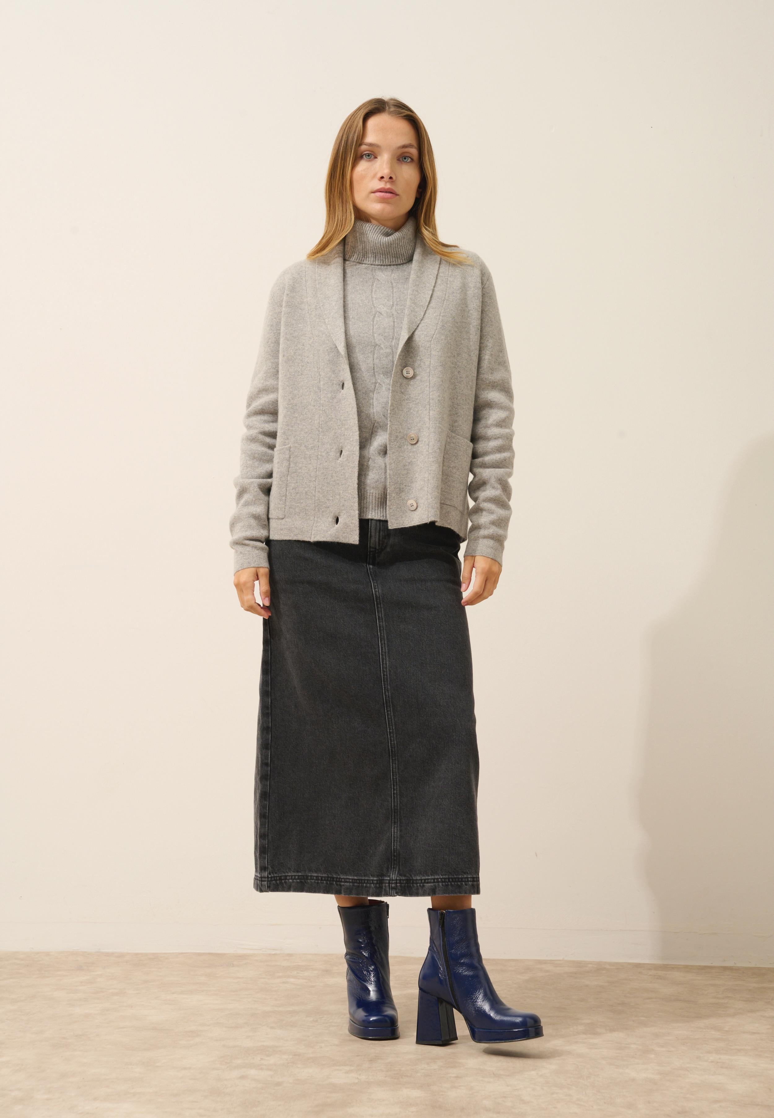 MILA veste col châle nuage chiné