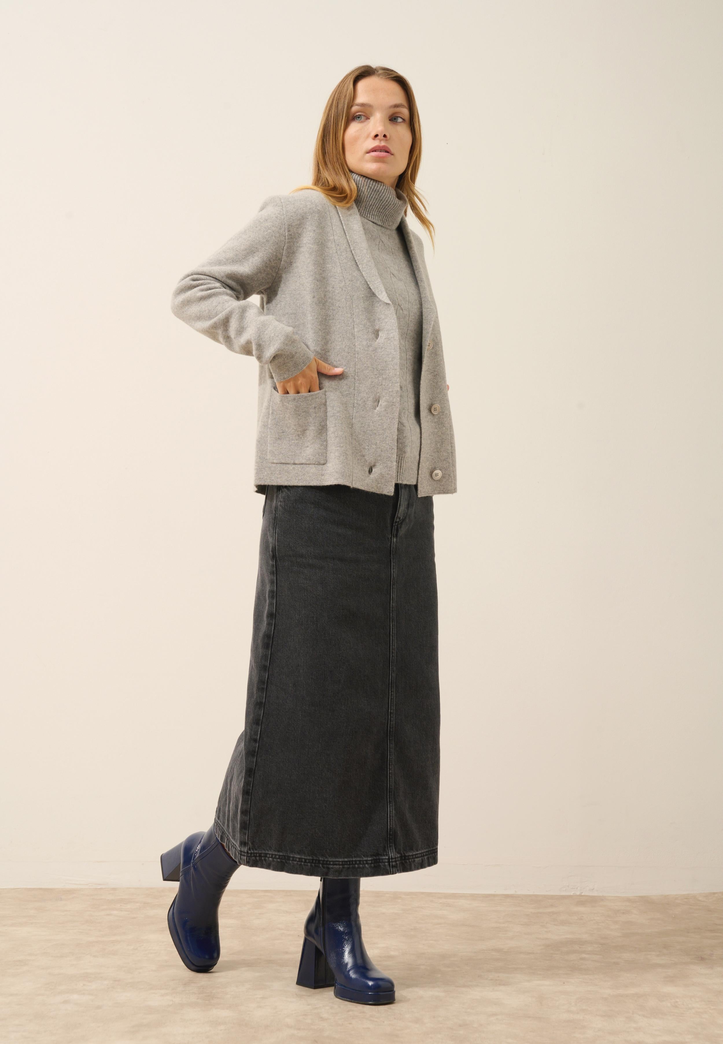 MILA veste col châle nuage chiné