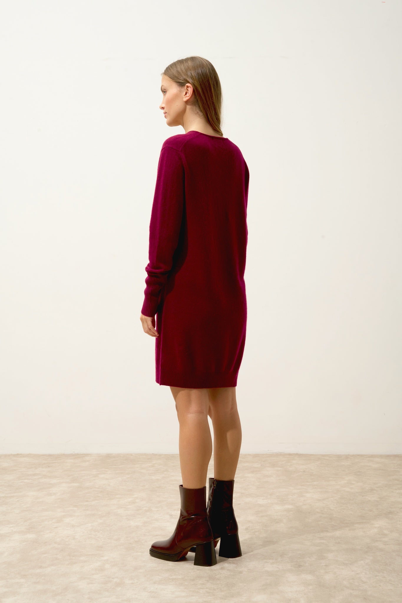MILEYA burgundy V-neck dress