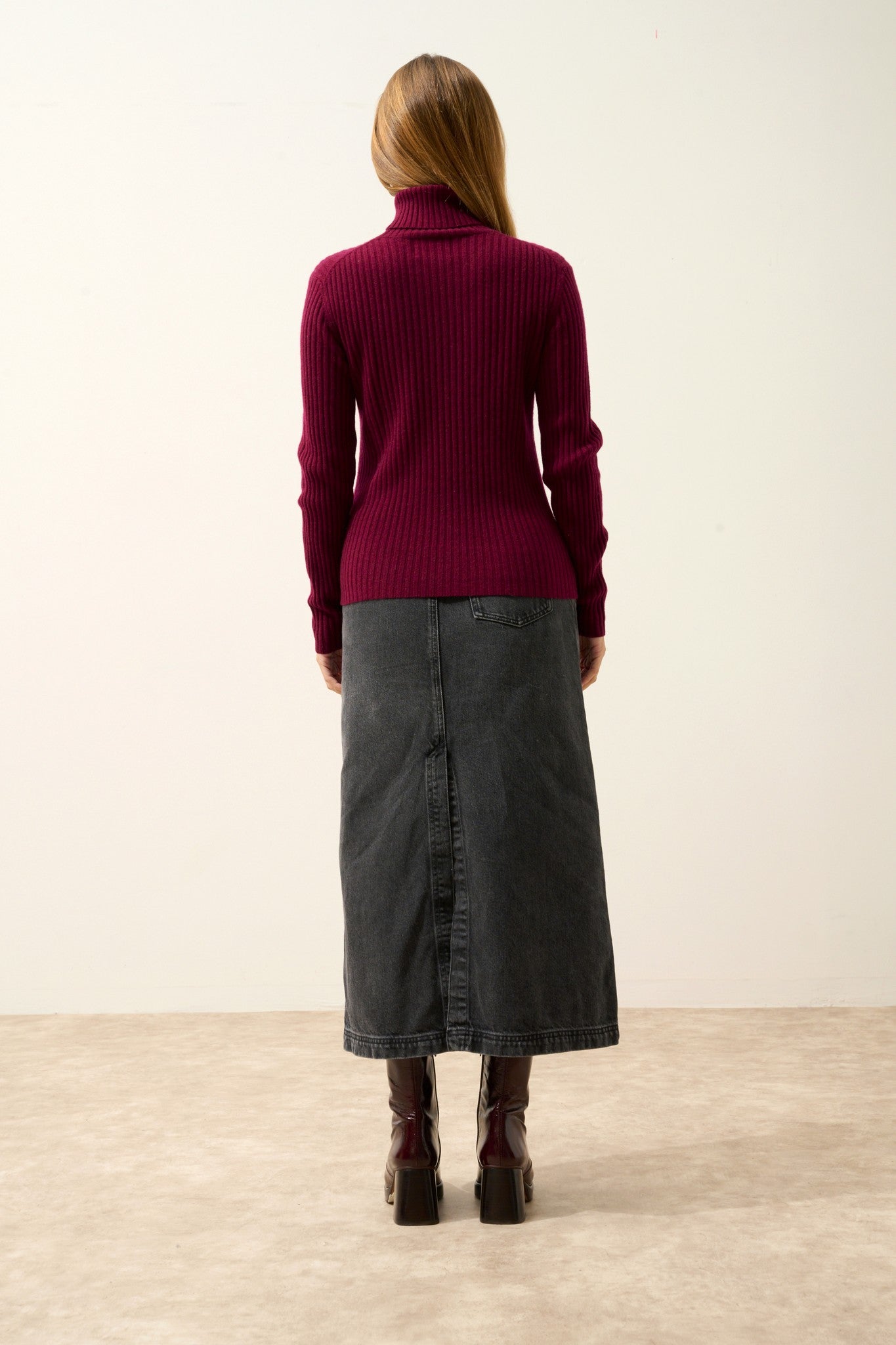 miraya pull col roulé bordeaux 100% cachemire