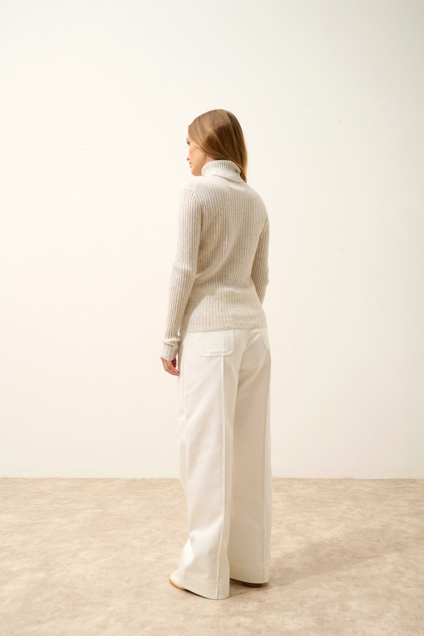 MIRAYA pull col roulé gris perle chiné