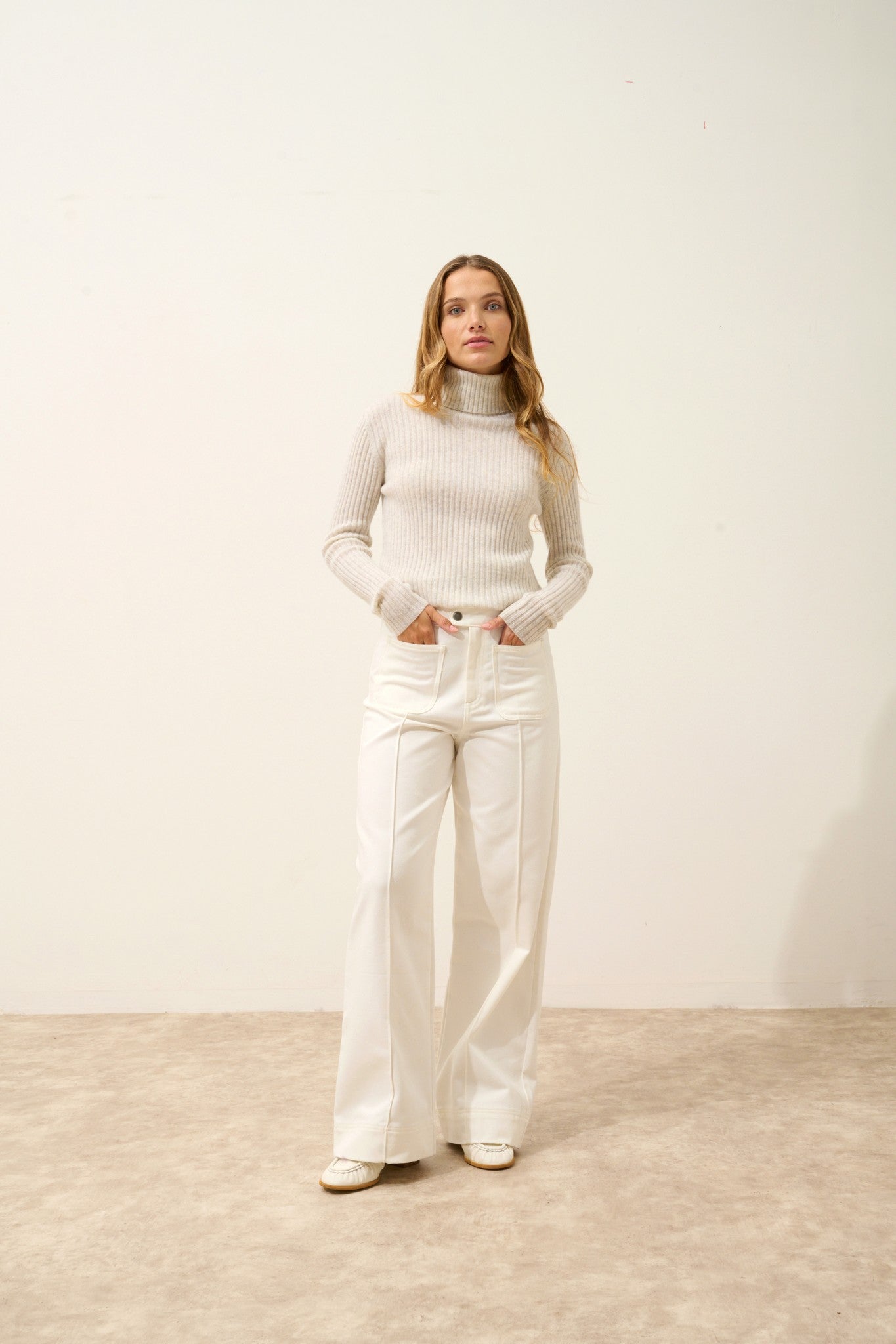 miraya pull col roulé gris perle chiné 100% cachemire