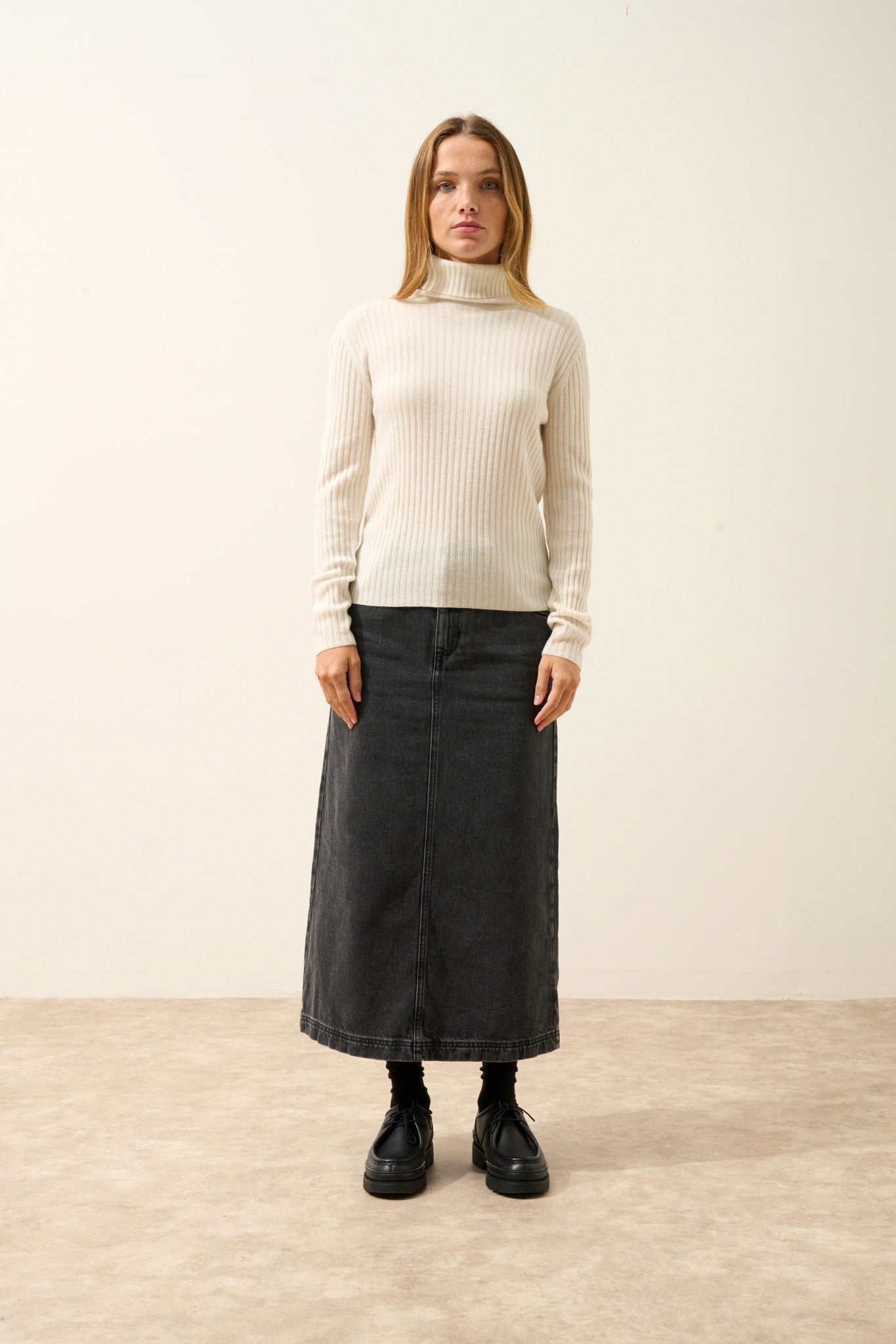 miraya pull col roulé ivoire 100% cachemire