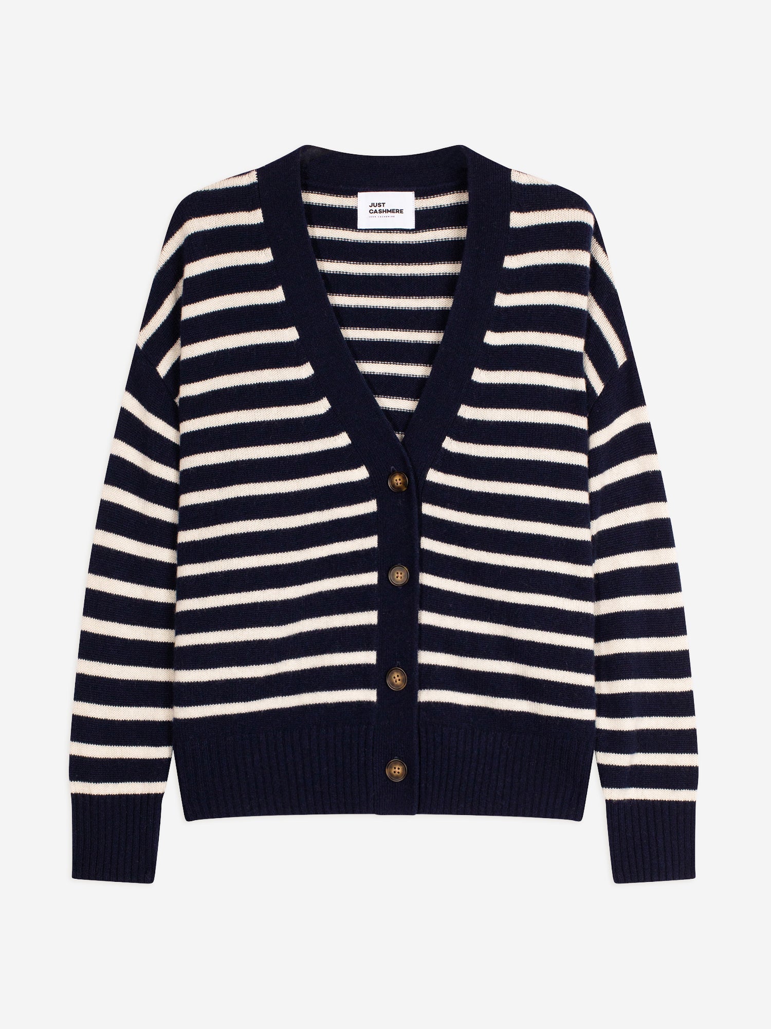 MIRENA cardigan col v 4 fils bi-color navy/ivoire