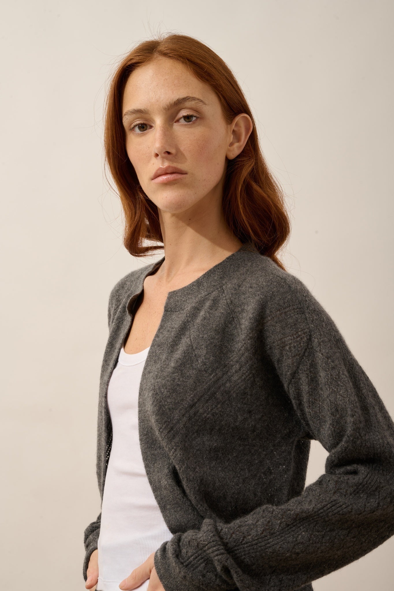 MYA gilet ouvert col rond anthracite chiné