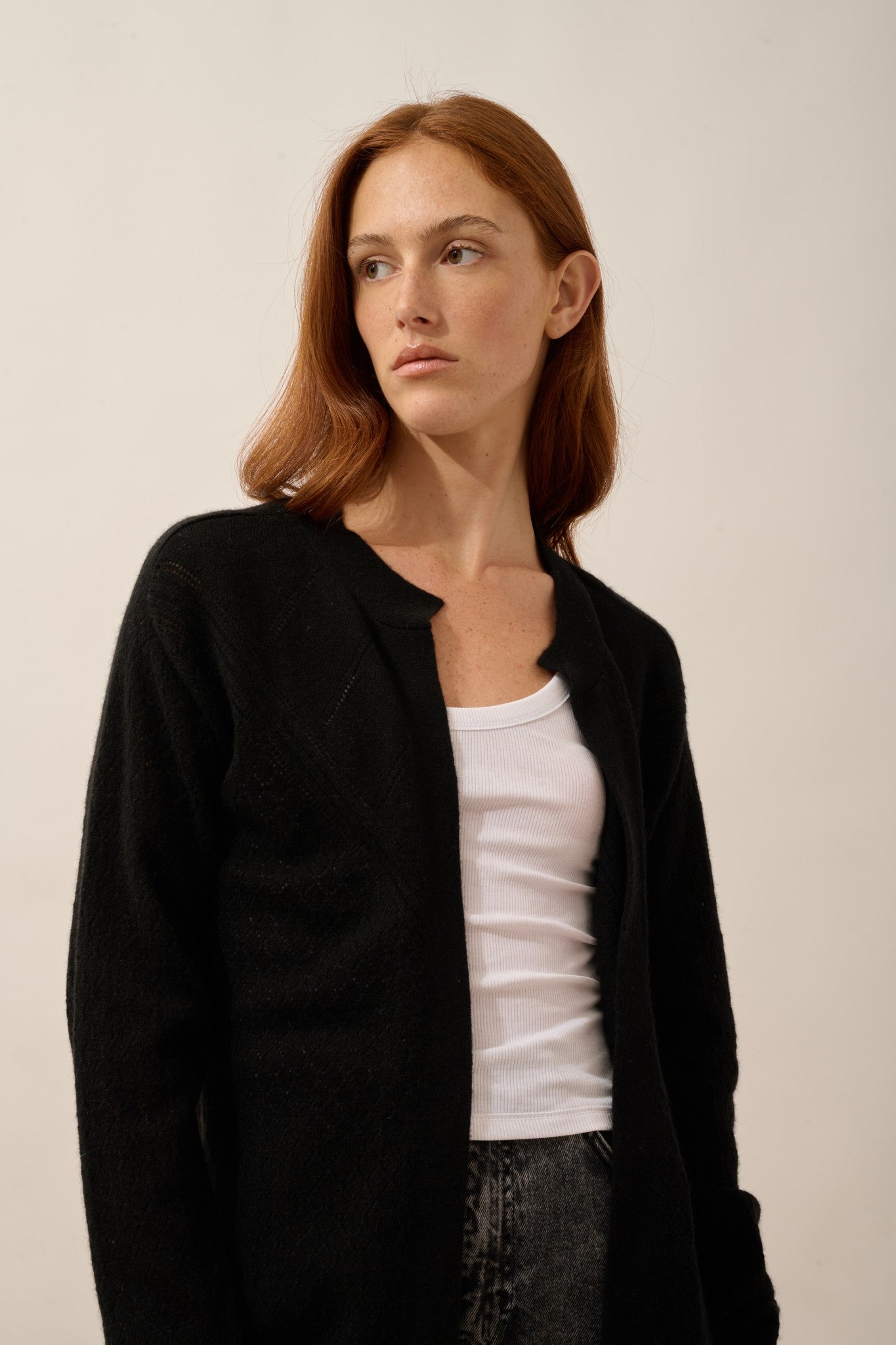 mya gilet ouvert col rond noir