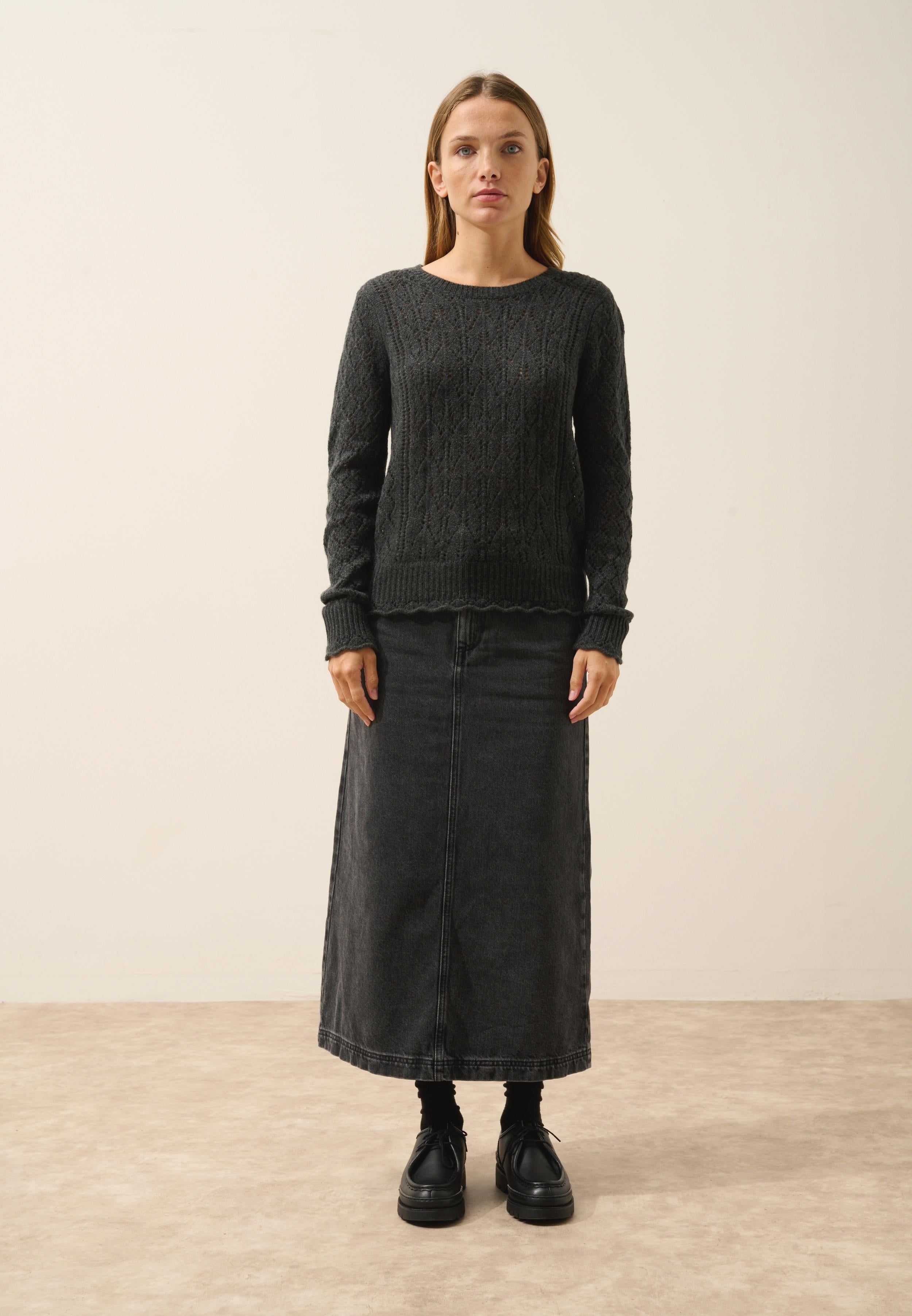NADIA pull col rond carbone chiné
