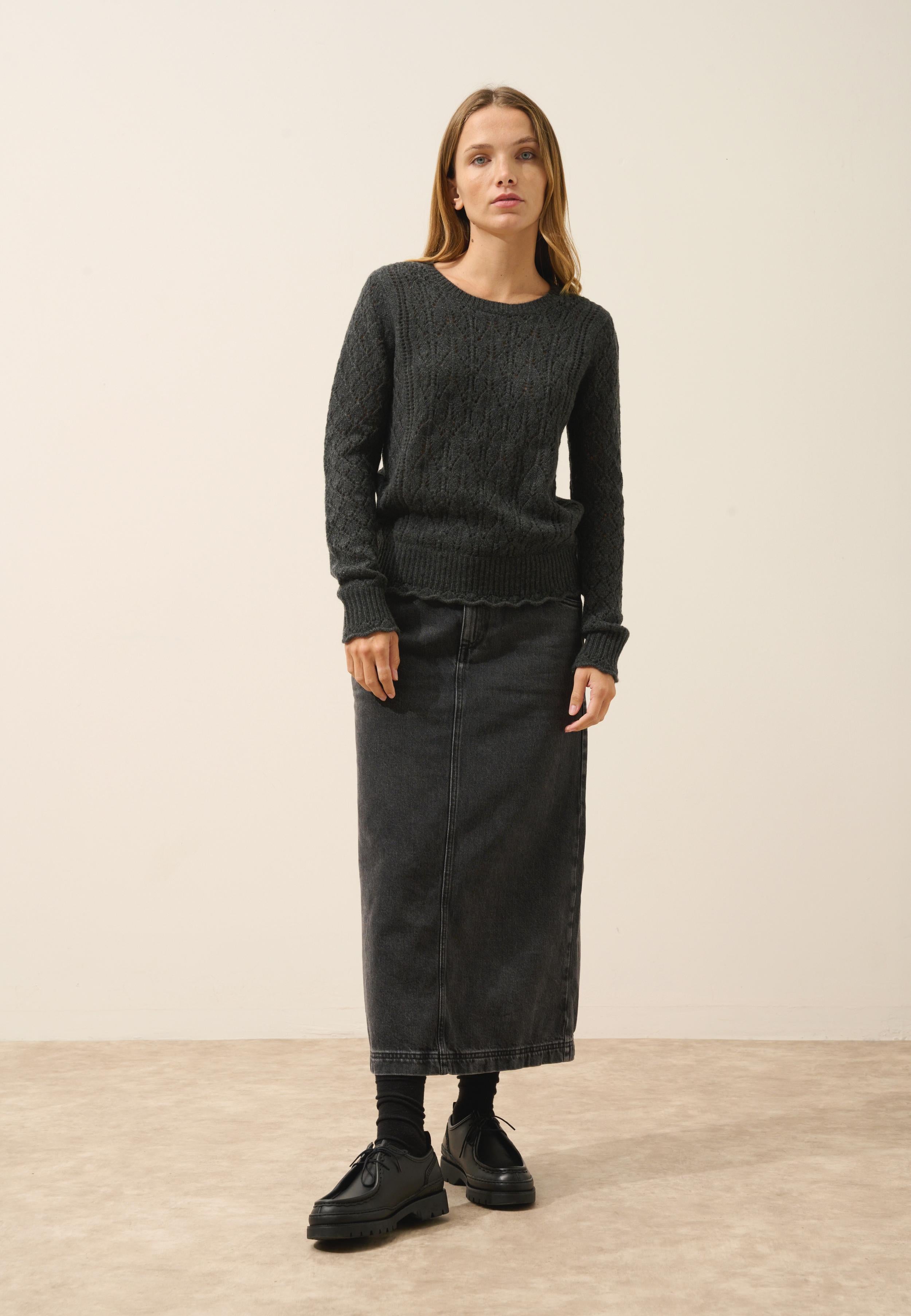 NADIA pull col rond carbone chiné