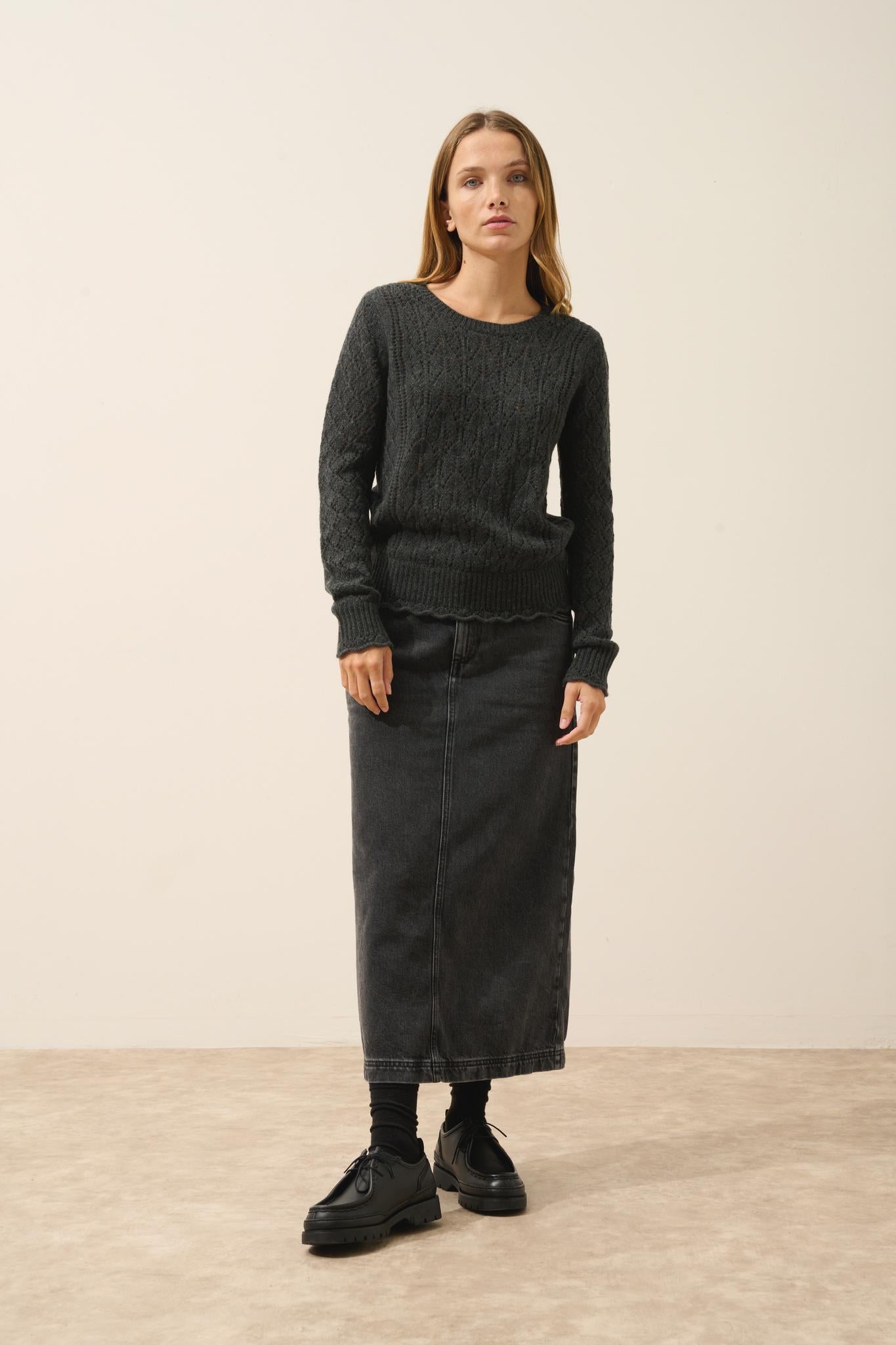 NADIA pull col rond carbone chiné