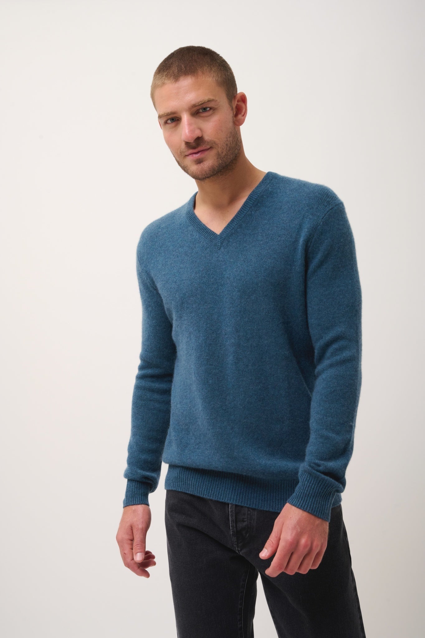 NATHAN  mottled duck green V-neck sweater