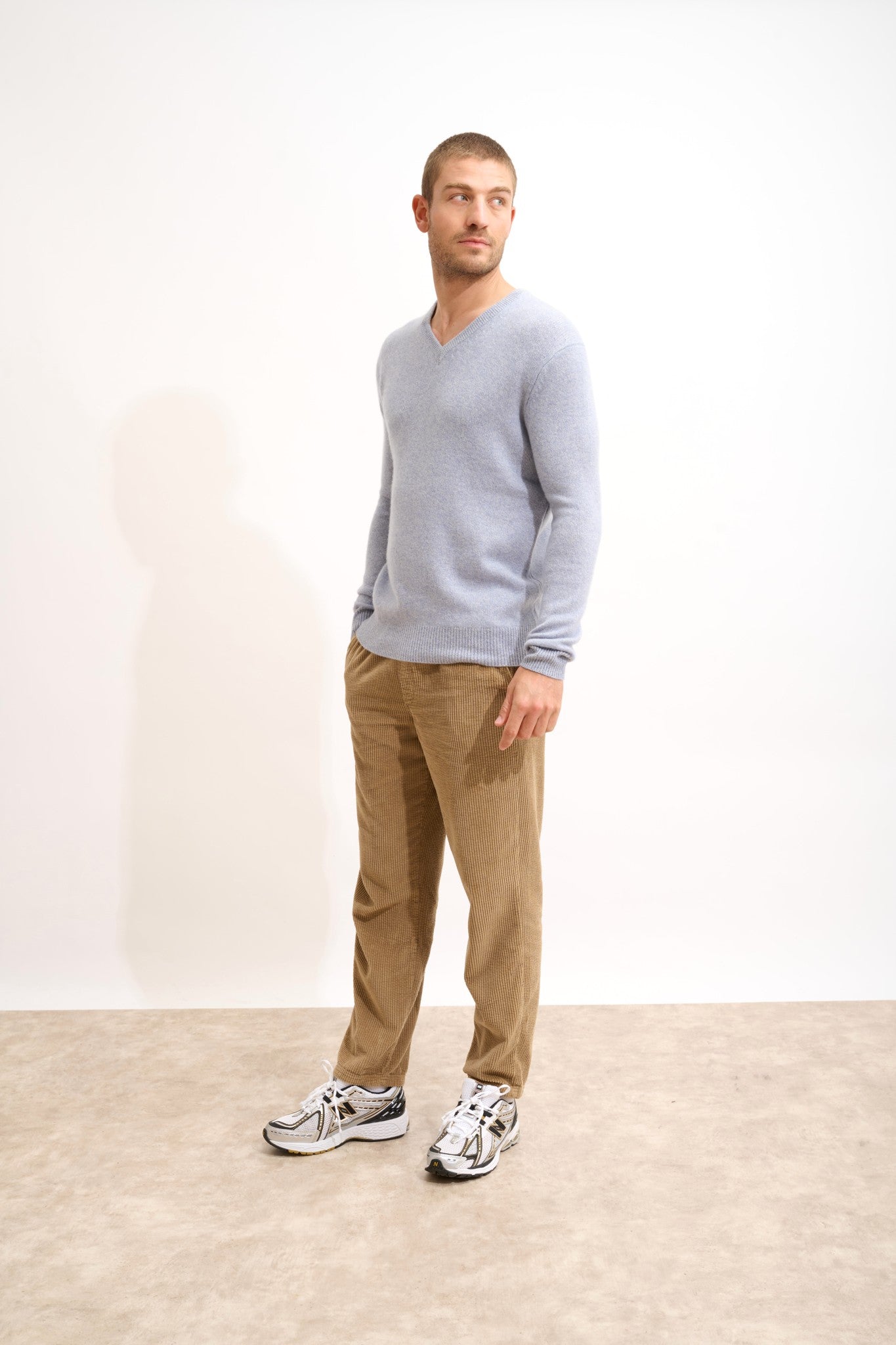 nathan pull col v 4 fils bleu ivoire 100% cachemire