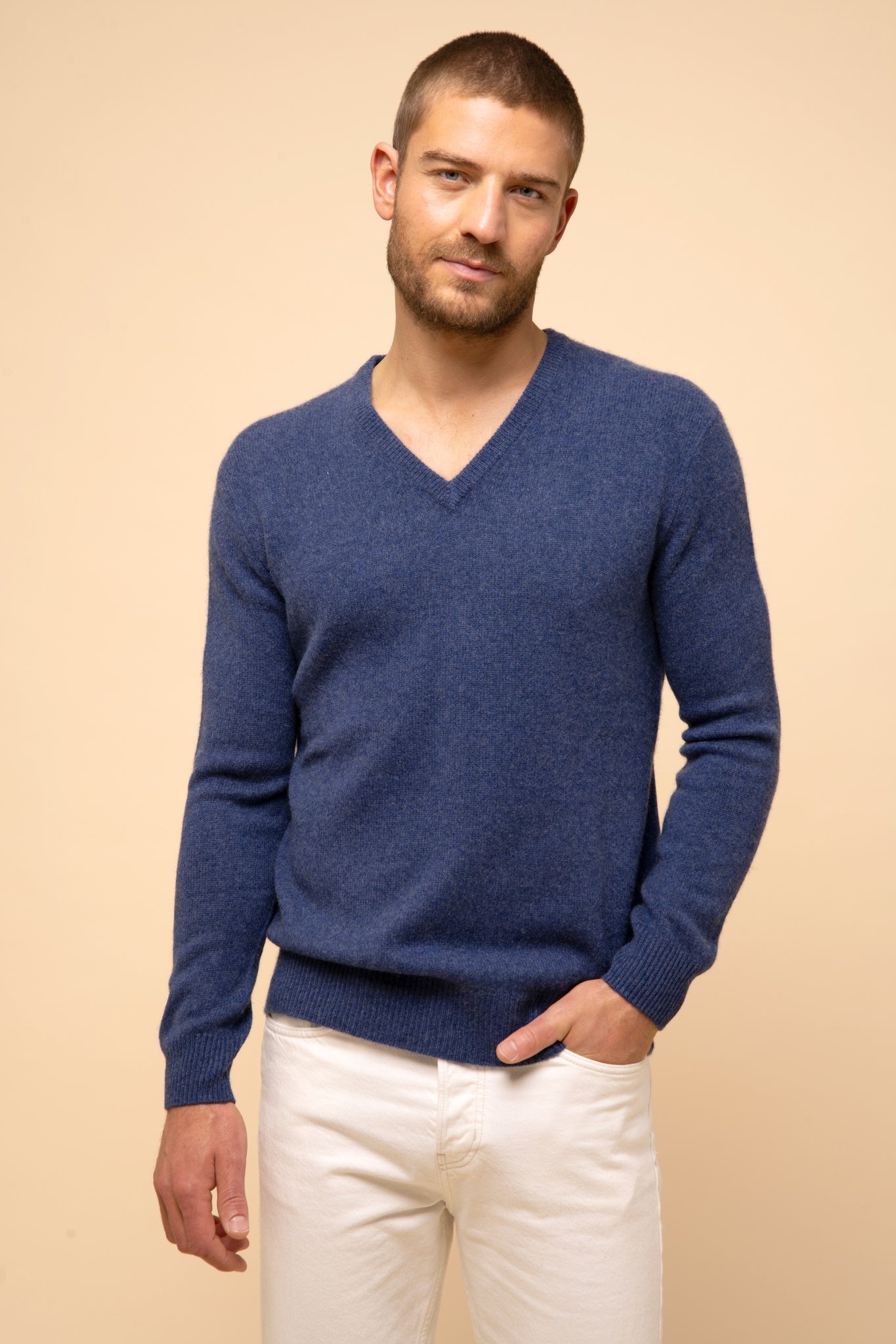 NATHAN pull col v ocean chiné