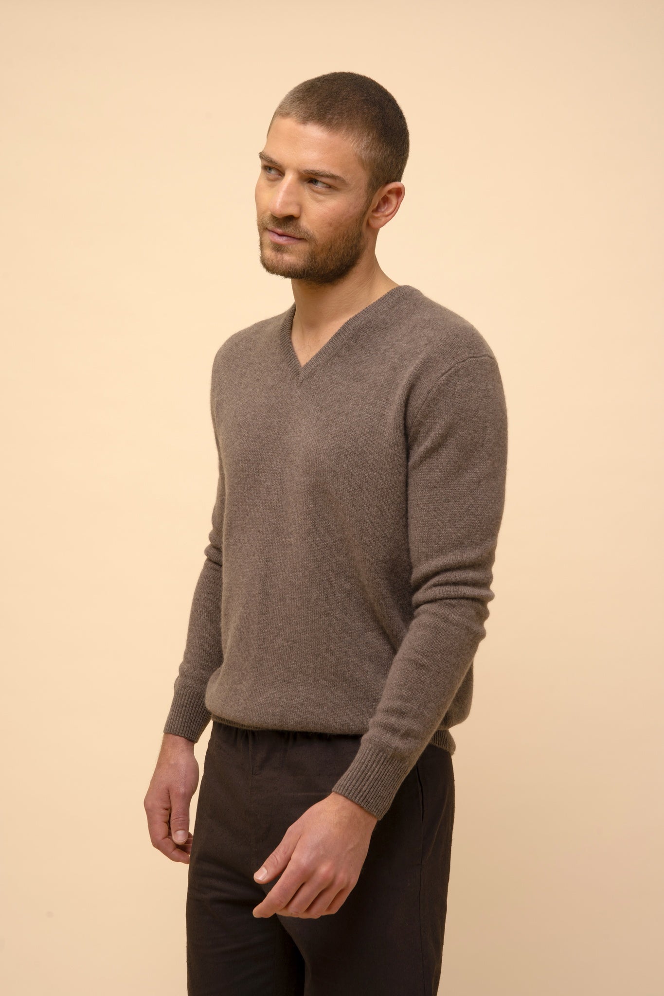NATHAN pull col v taupe chiné