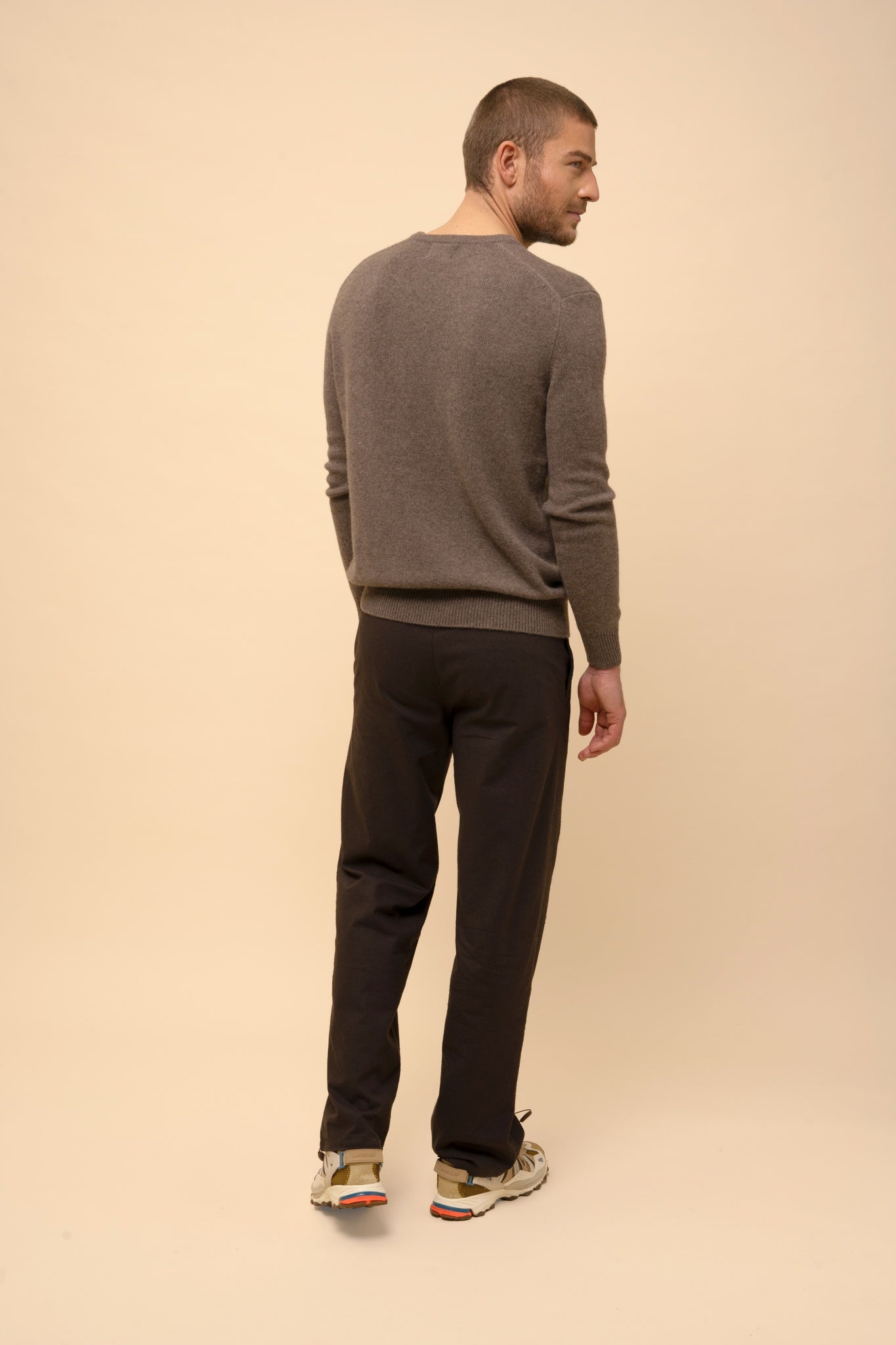 NATHAN taupe mottled v-neck sweater