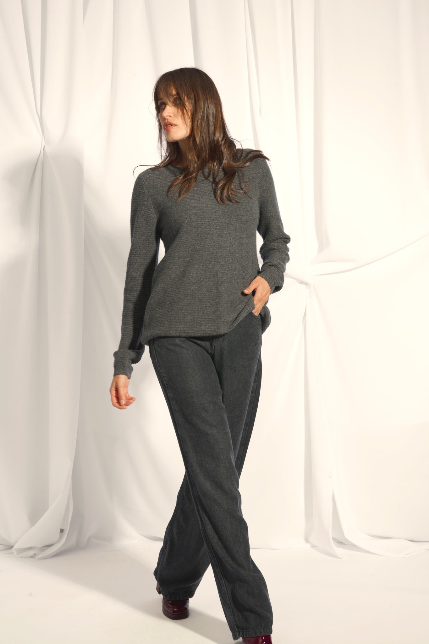 NETHY pull col bateau anthracite chiné