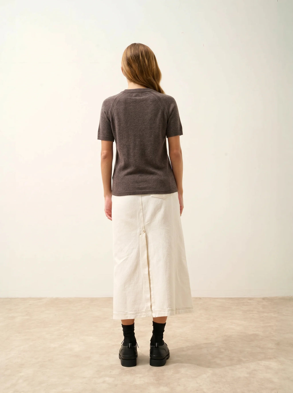 LAÏSA T-Shirt Col Rond Taupe Chiné