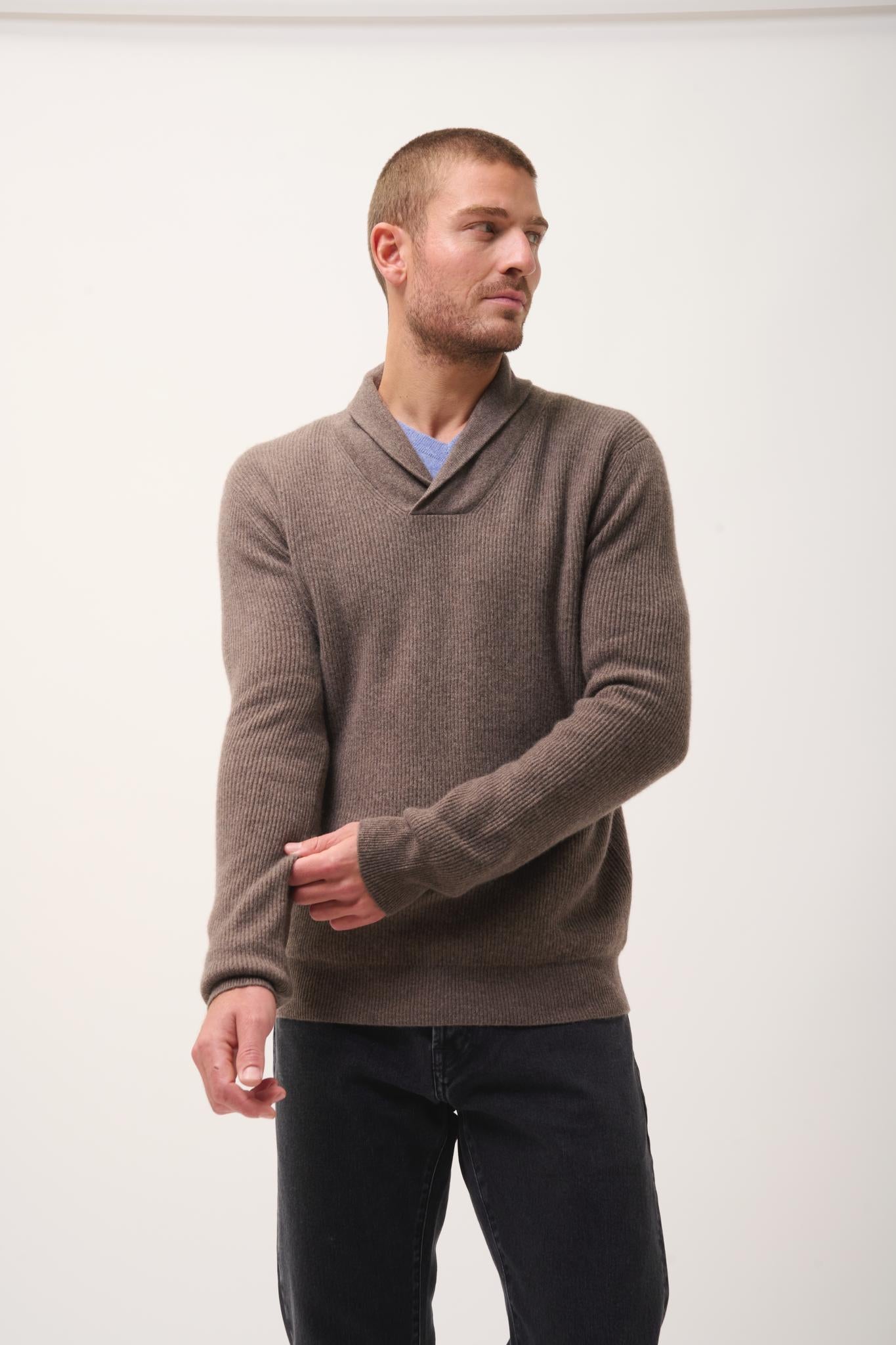 NINA pull col châle taupe chiné