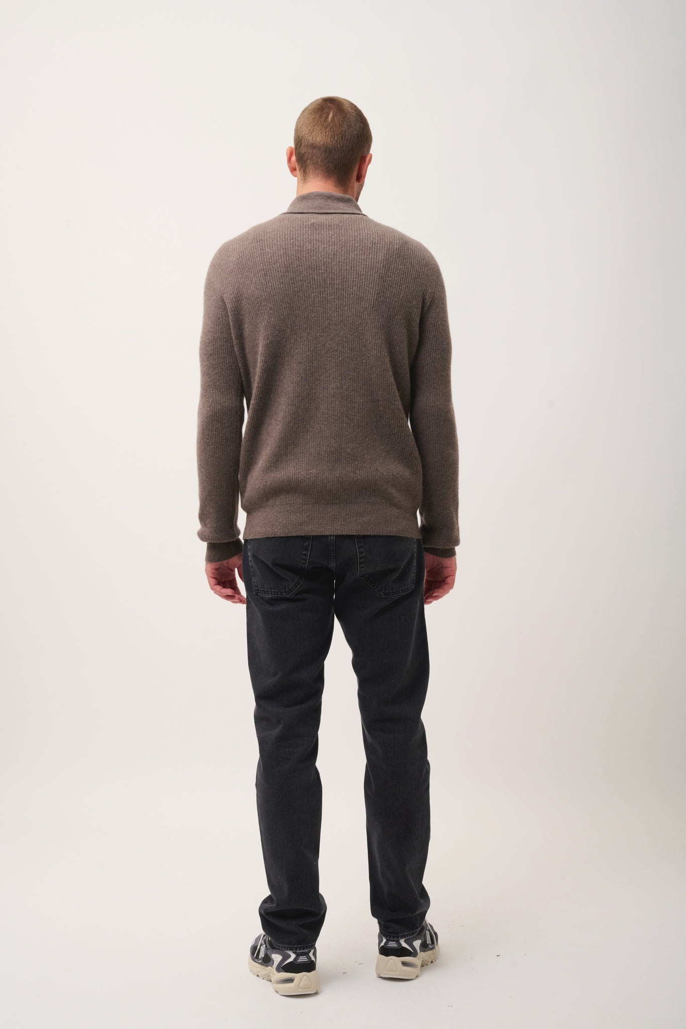 NINA mottled taupe shawl-collar sweater