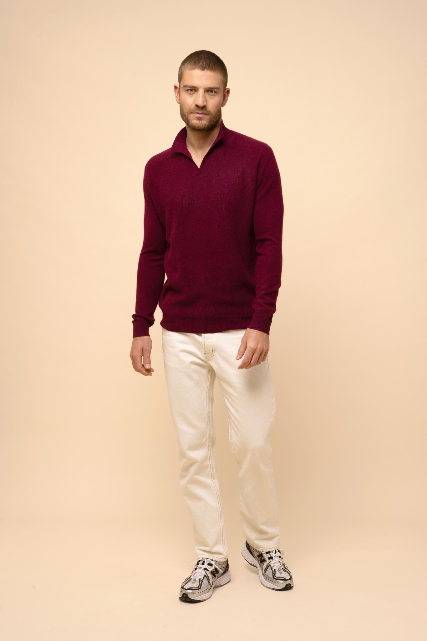 NOAH pull col polo ouvert bordeaux