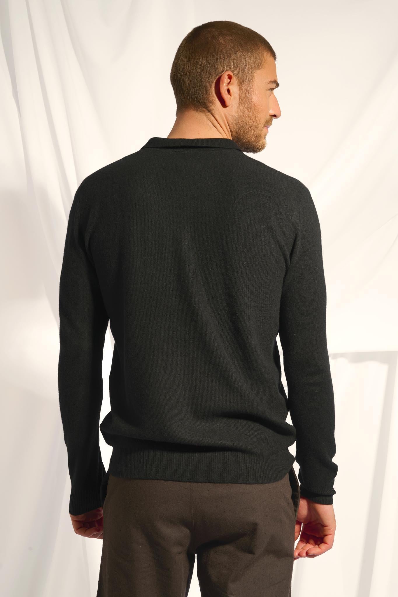 NOAH pull col polo ouvert noir