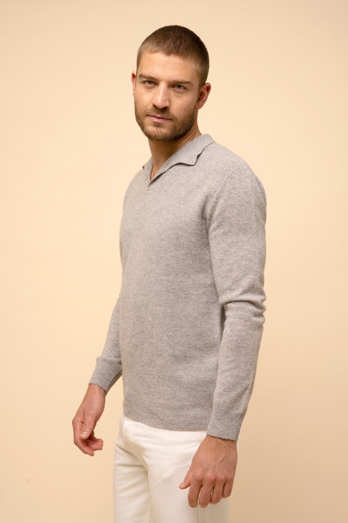 NOAH pull col polo ouvert nuage chiné