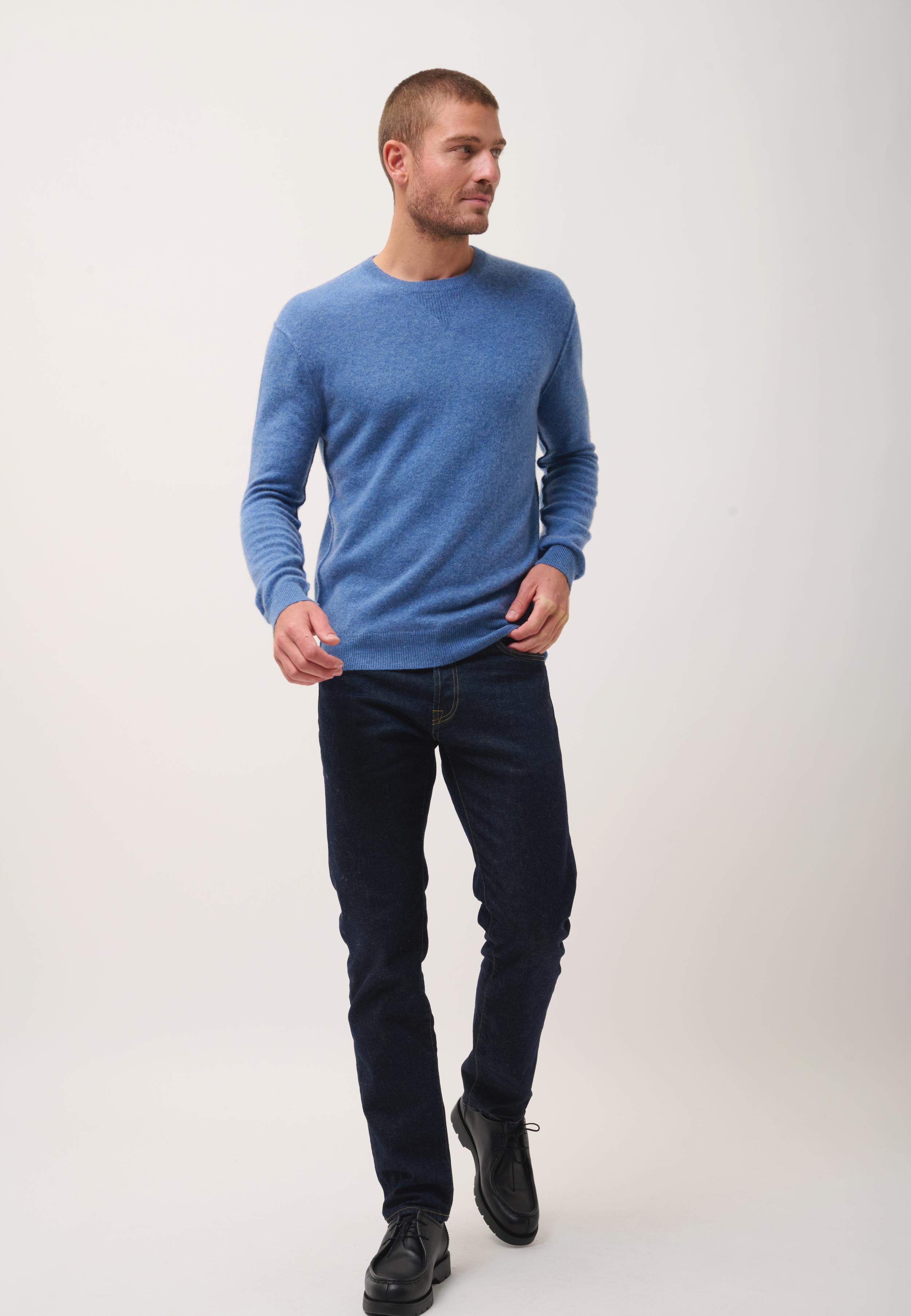NOE pull col rond bleu denim