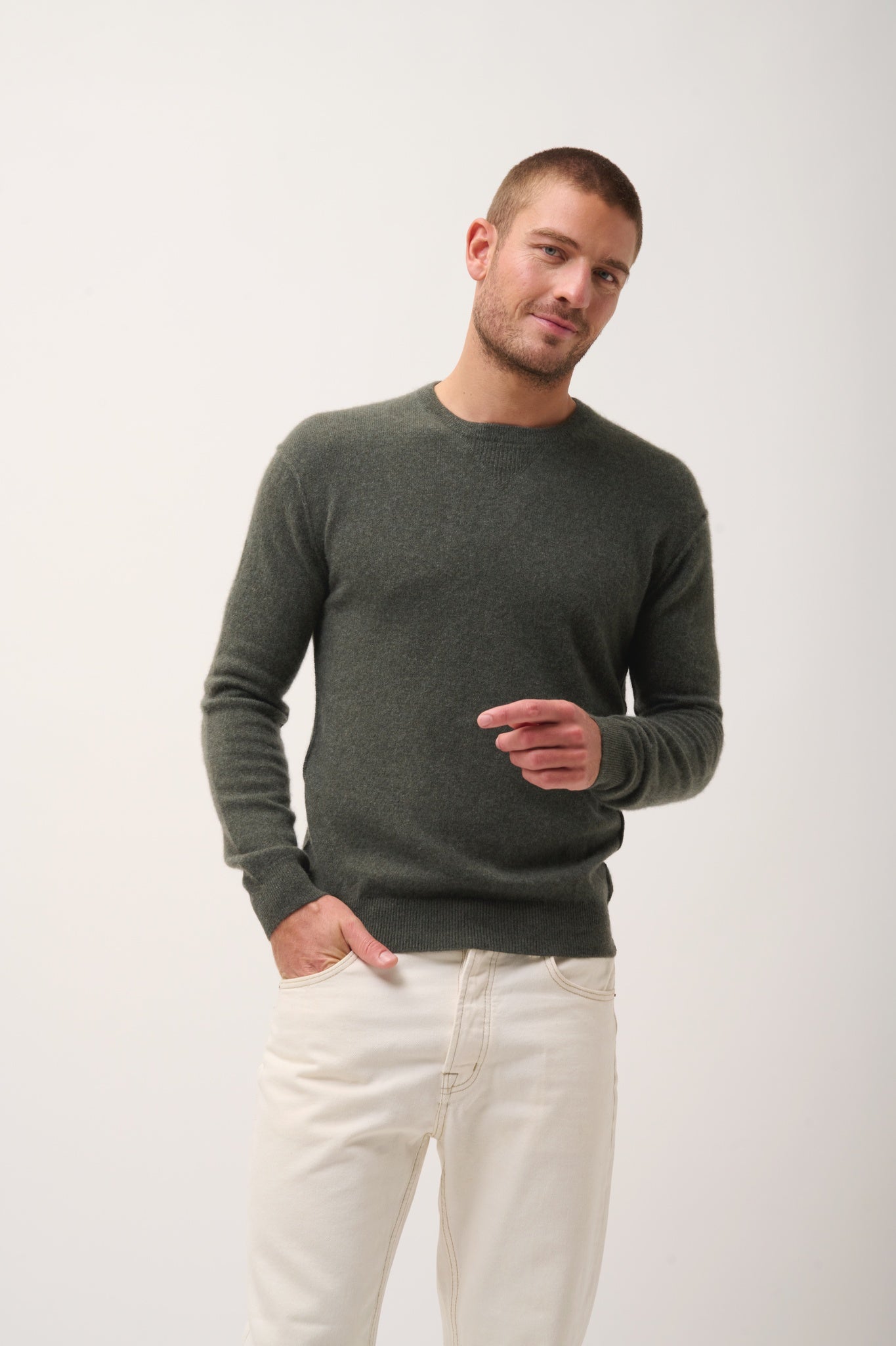 NOE pull col rond kaki chiné