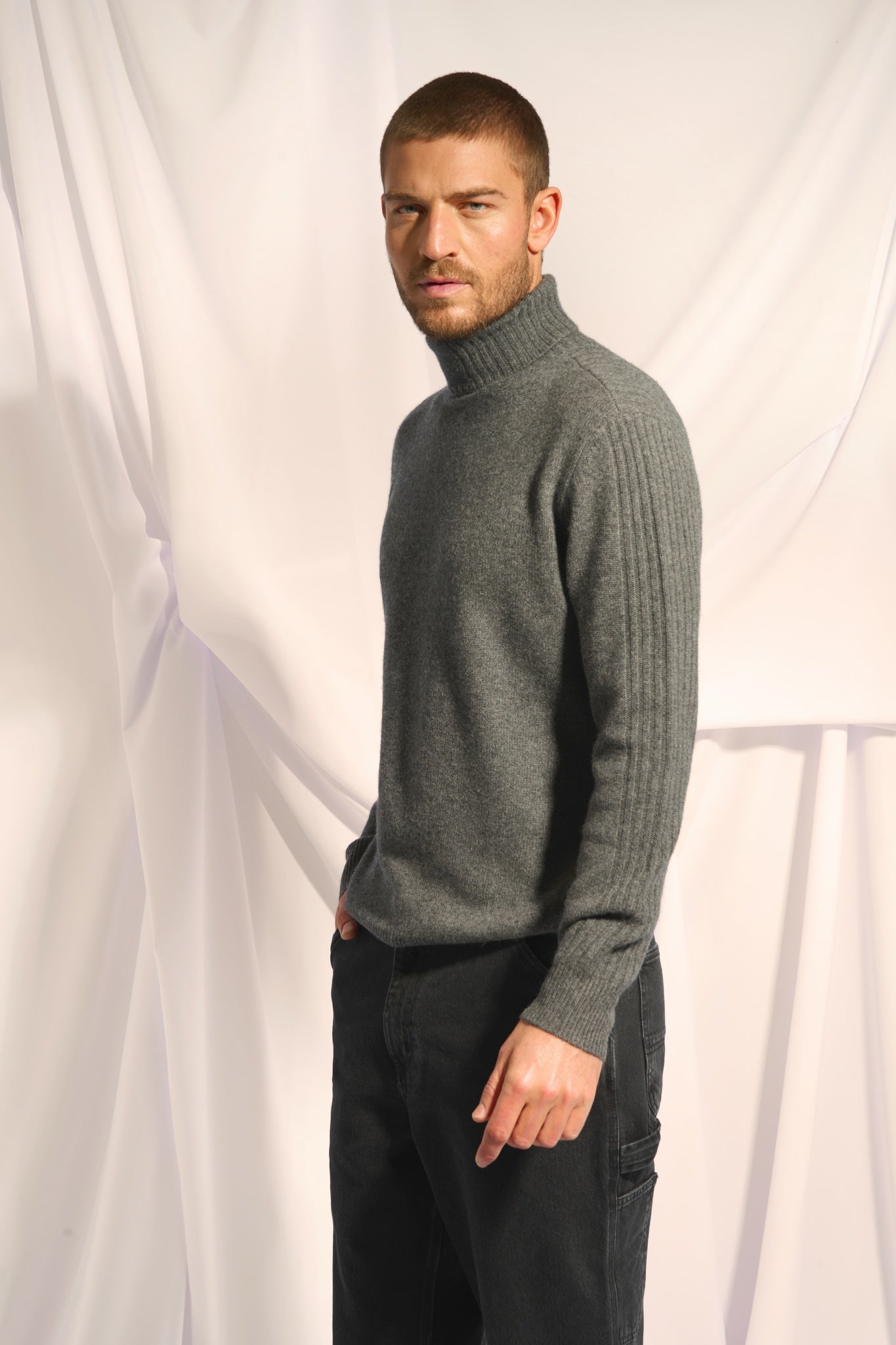 NOI pull col roulé anthracite chiné