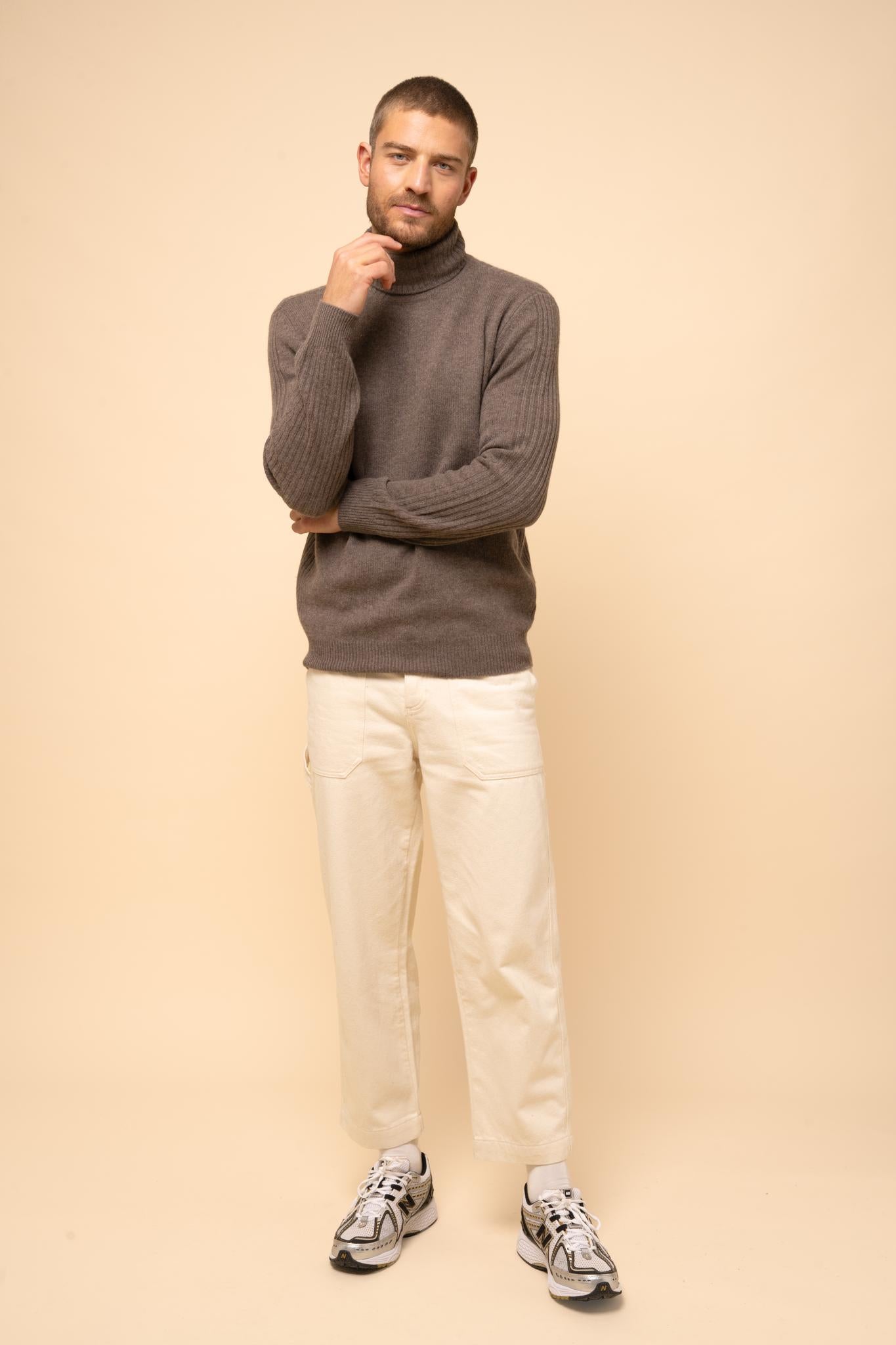 NOI pull col roulé taupe chiné