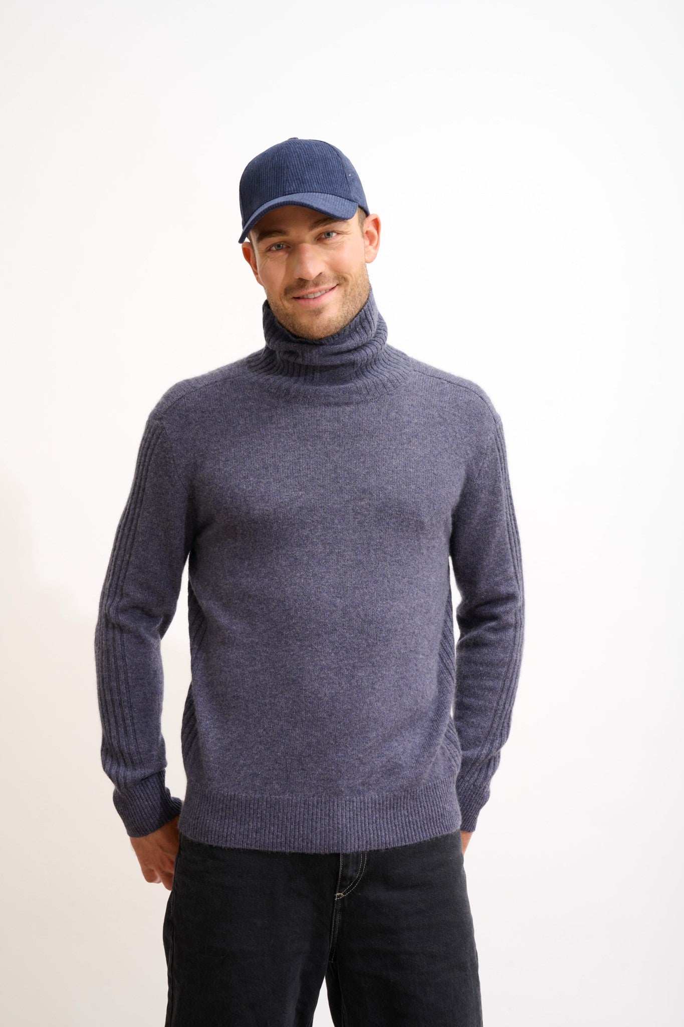 noi pull col roulé violet gris chiné