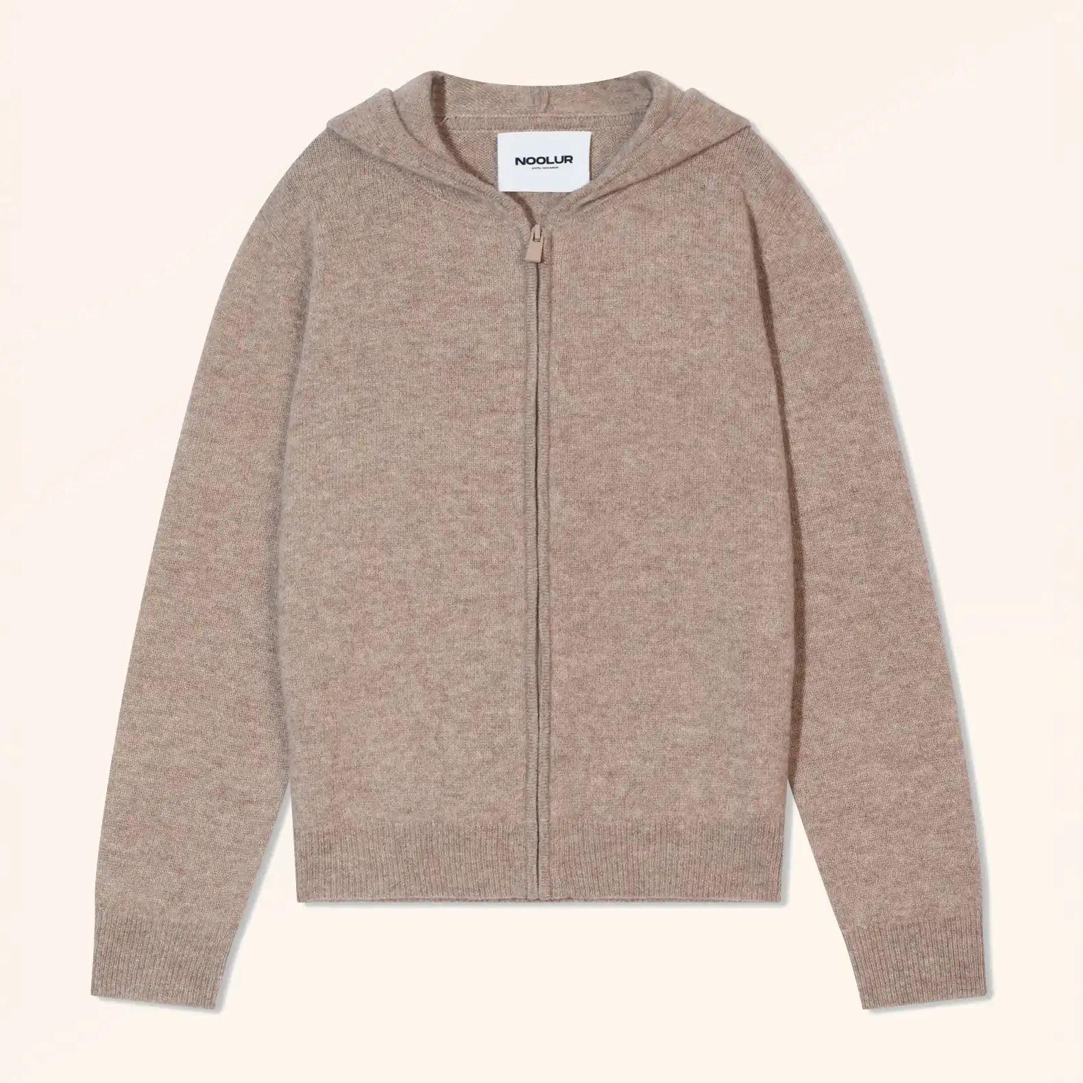 SELENGE Gilet Zippé Capuche Taupe Clair Chiné