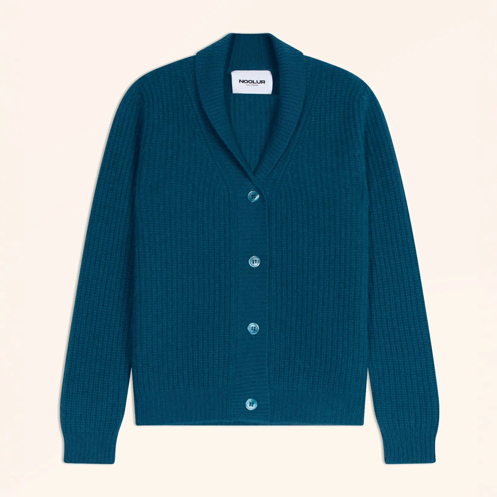YUL Veste Boutonnée Col Châle 4 Fils Paon