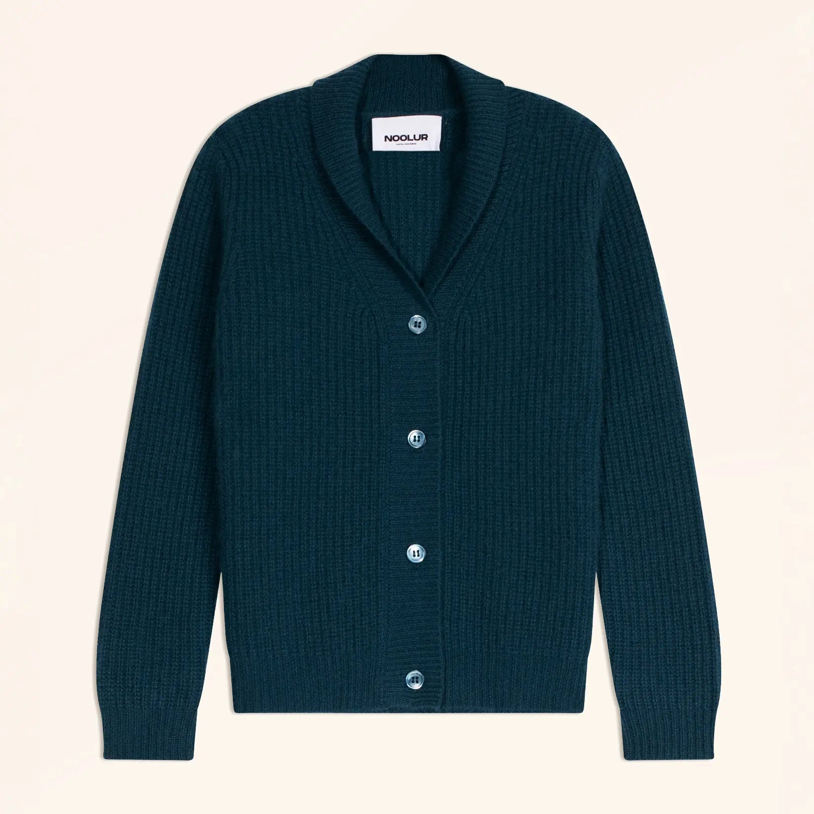 YUL Veste Boutonnée Col Châle 4 Fils Vert Canard