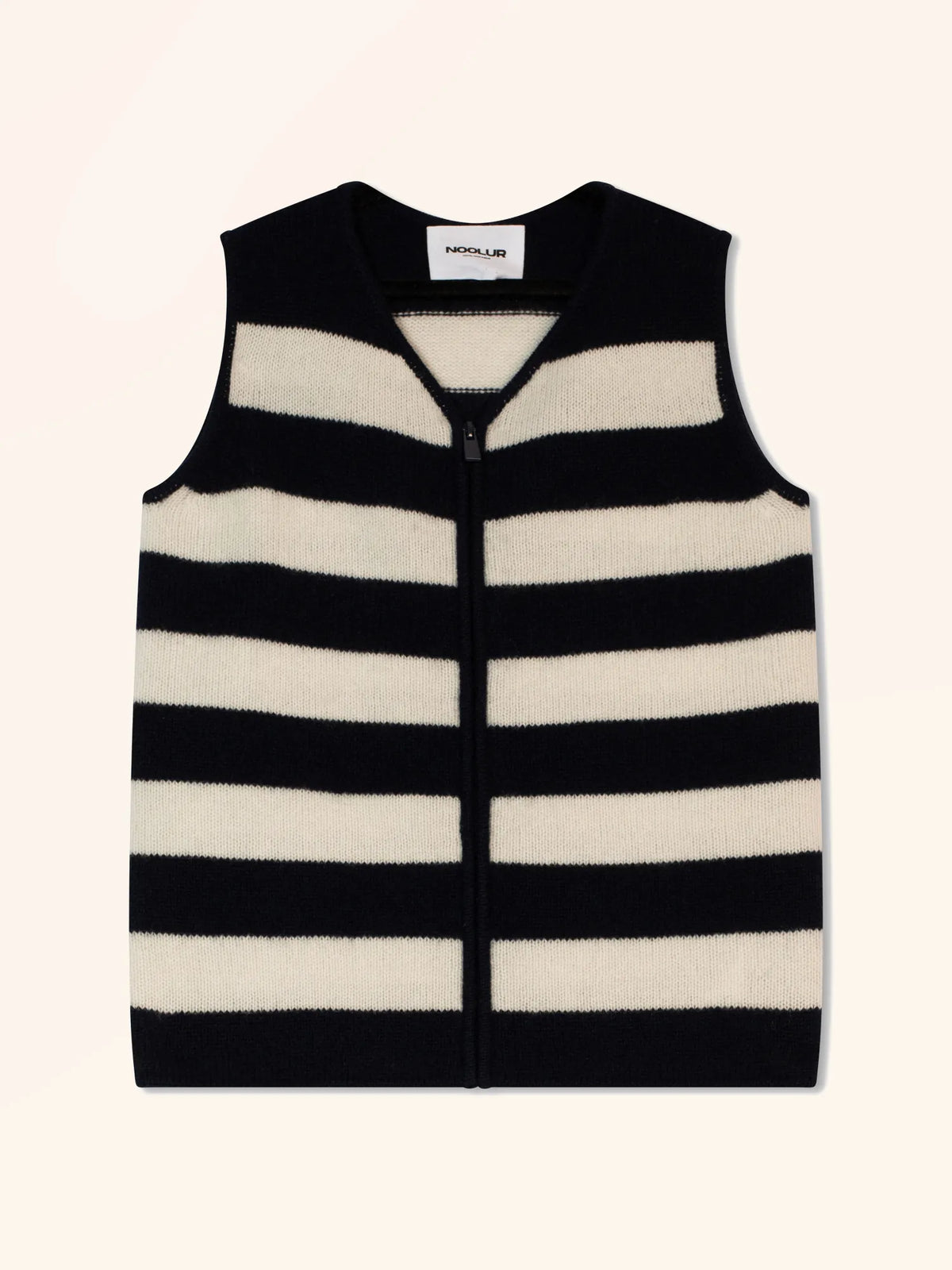 MARVETH Vest Zipped Sleeveless 4 Ply Ivory and Navy