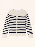 NORVETH Cardigan Col Rond Ivoire et Bleu Marine