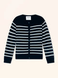 NORVETH Cardigan Col Rond Bleu Marine et Ivoire