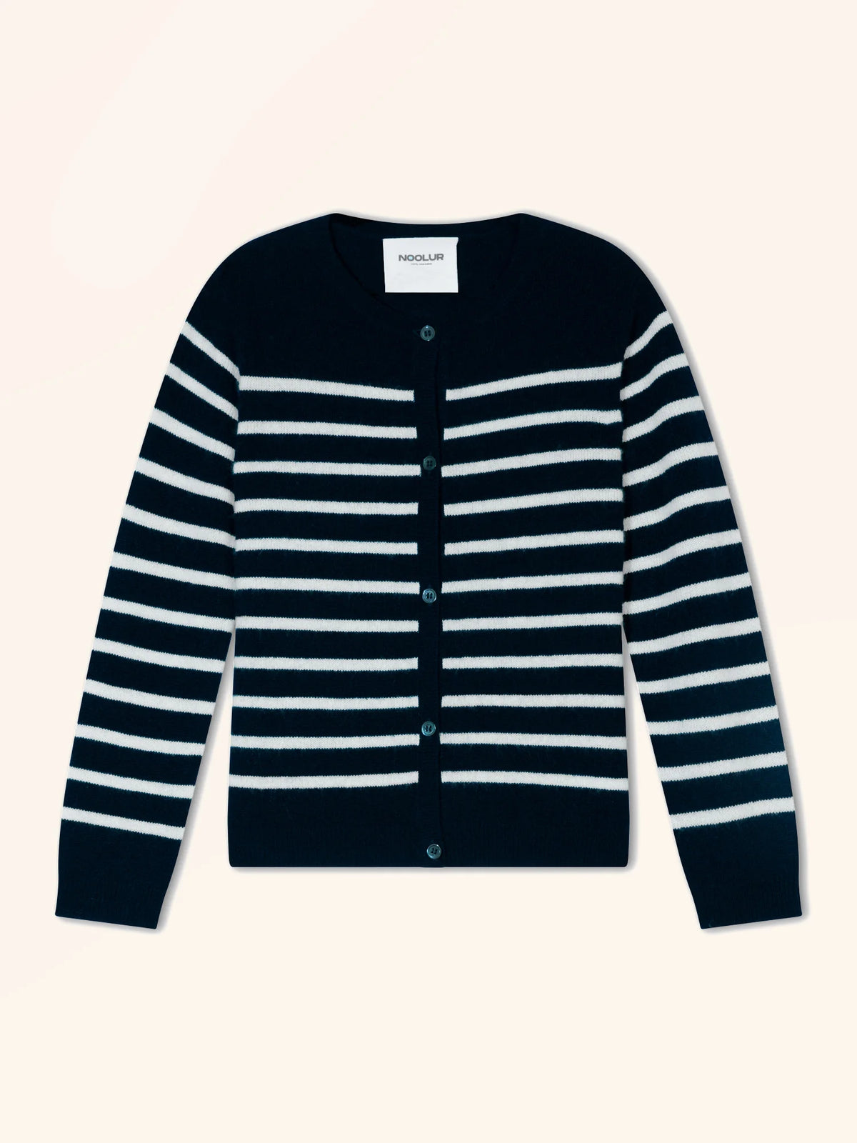 NORVETH Cardigan Col Rond Bleu Marine et Ivoire