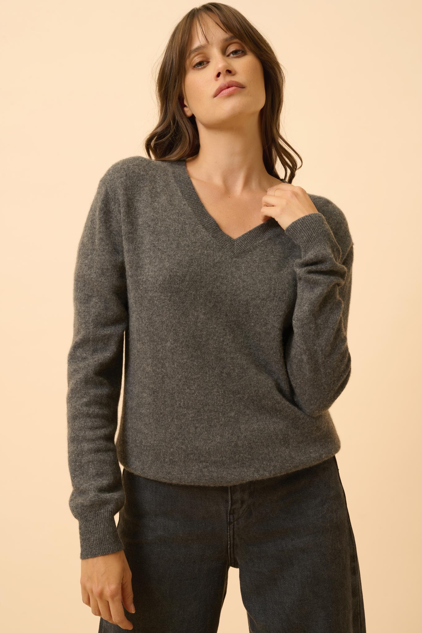 NORA pull col v anthracite chiné
