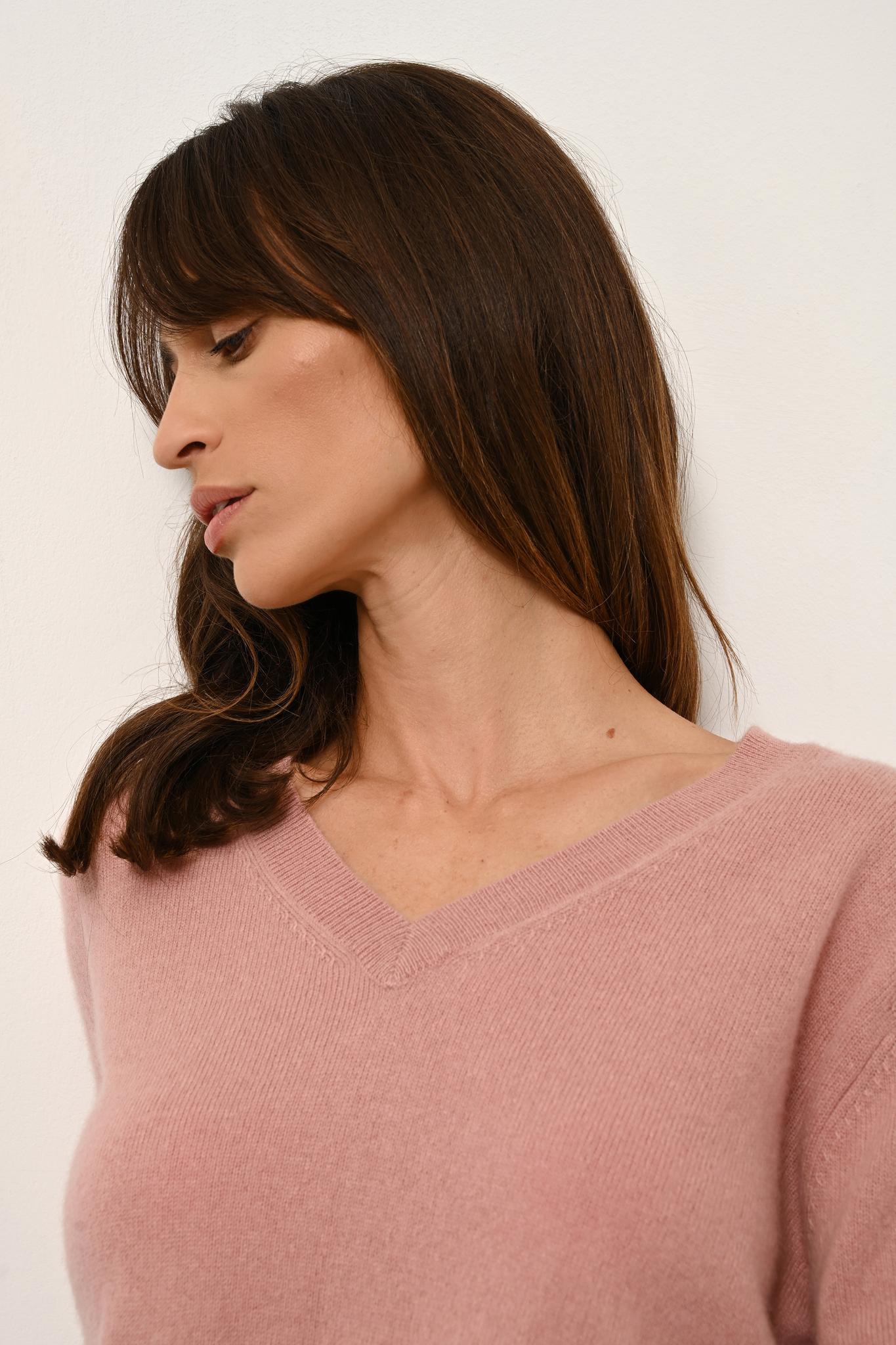 NORA pull col v bois de rose