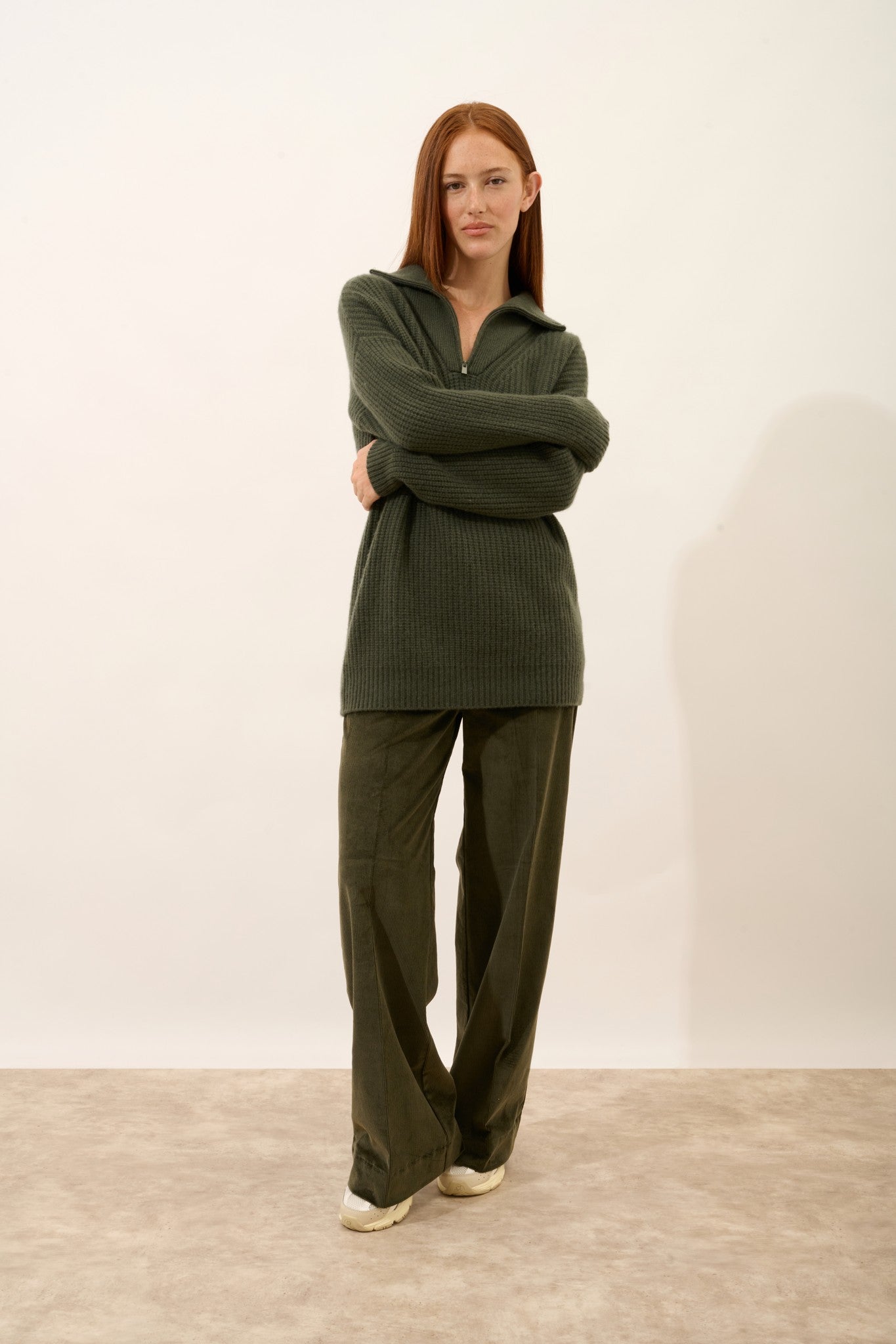 nordica pull camionneur 6 fils kaki 100% cachemire