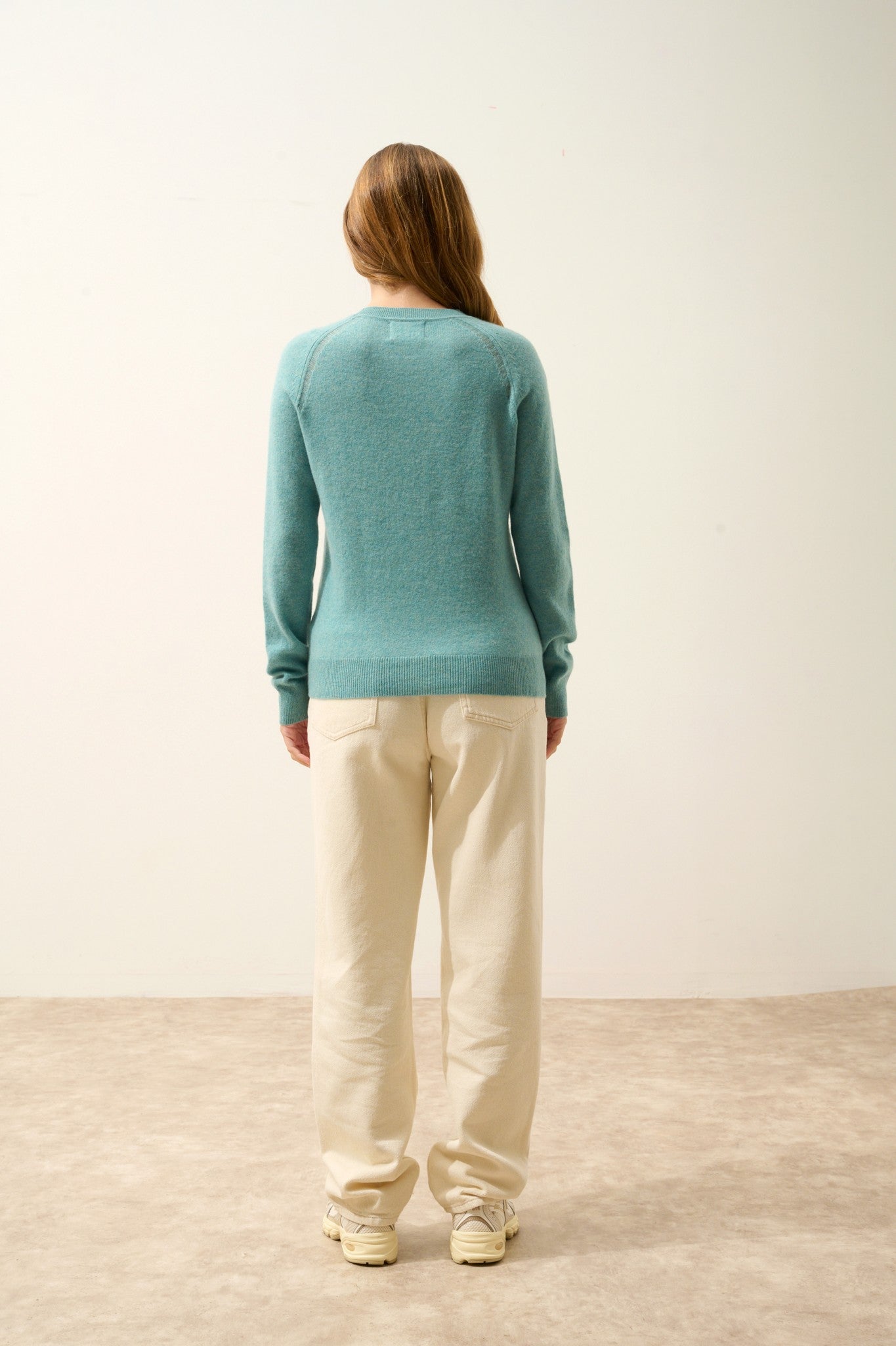 norena pull col rond vert chiné 100% cachemire