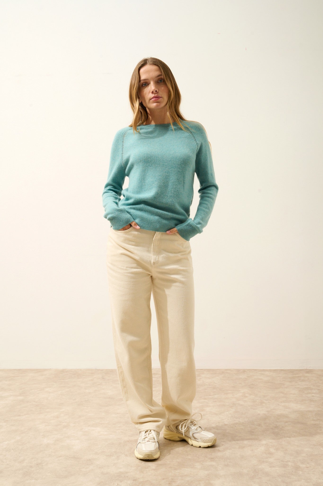 norena pull col rond vert chiné 100% cachemire