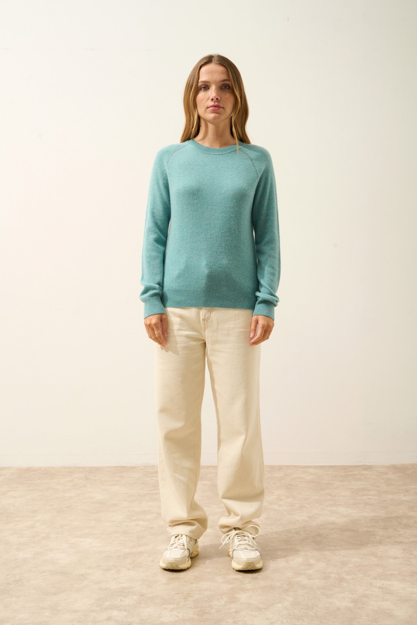 norena pull col rond vert chiné 100% cachemire