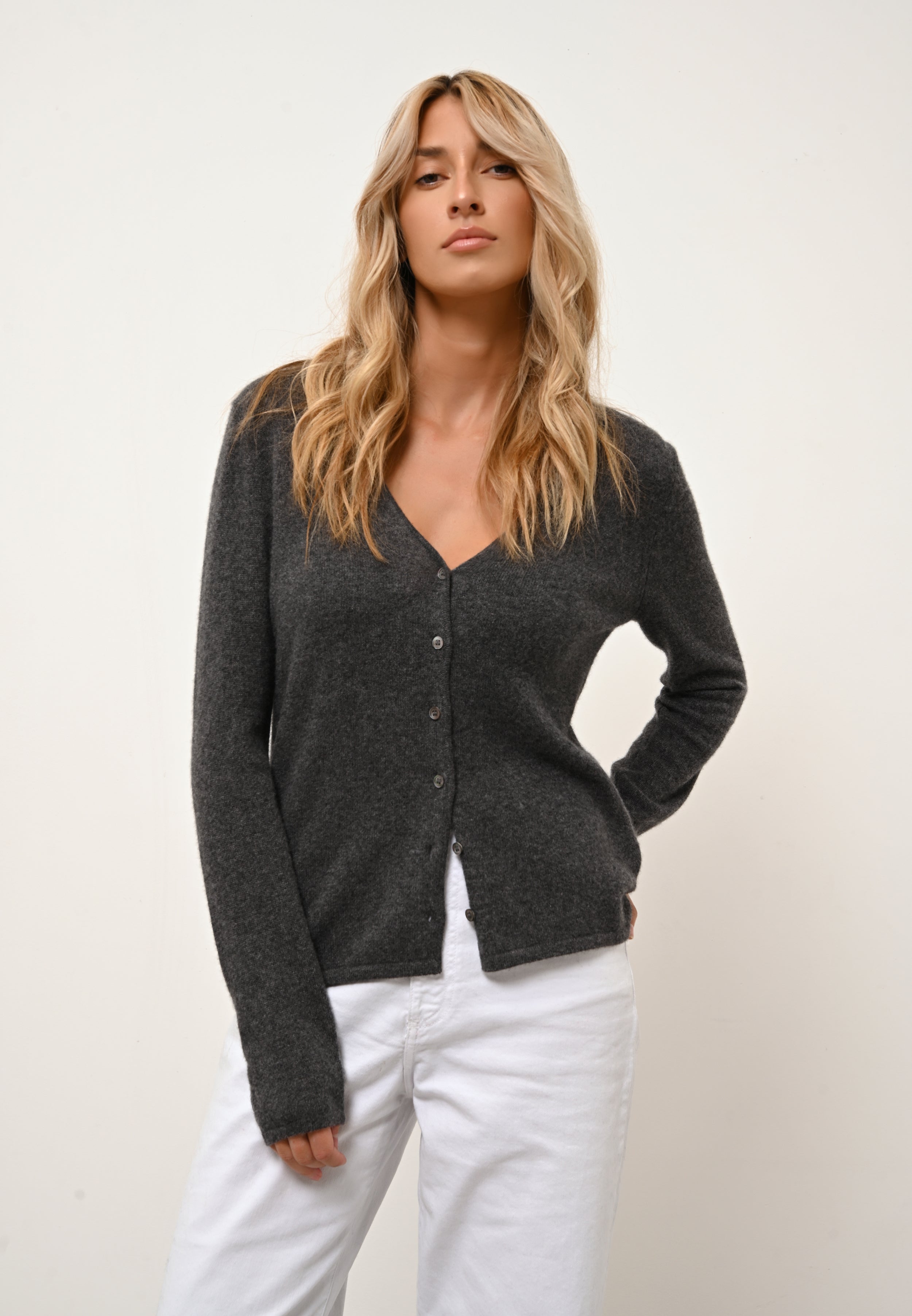 NORMA v-neck cardigan in anthracite mottled