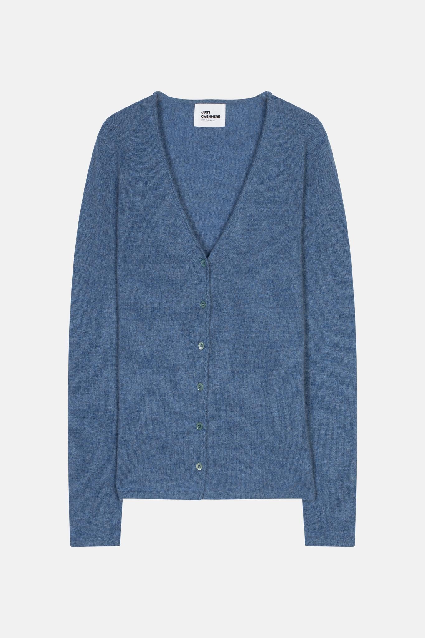 NORMA cardigan col v bleu denim