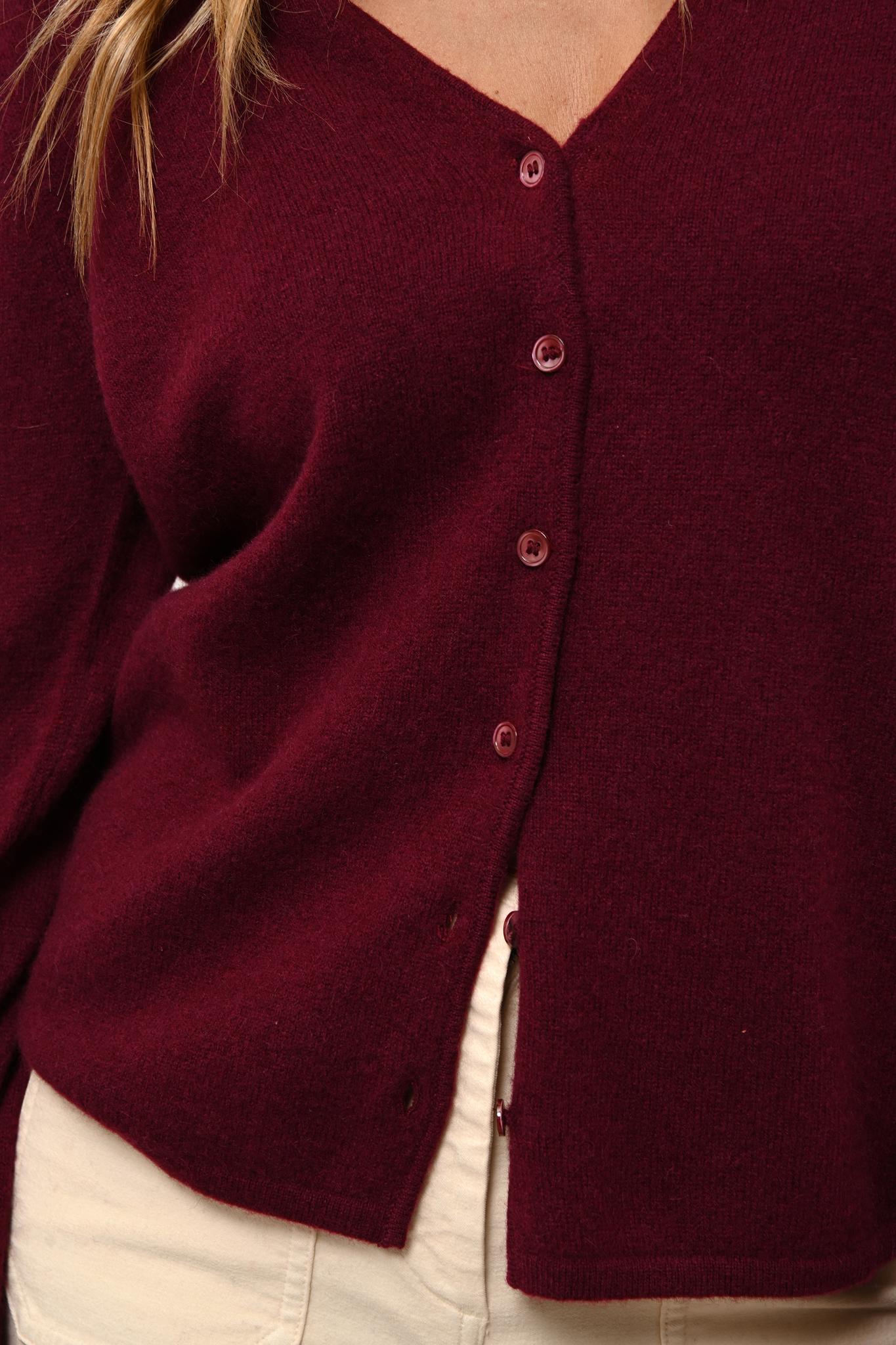NORMA cardigan col v bordeaux